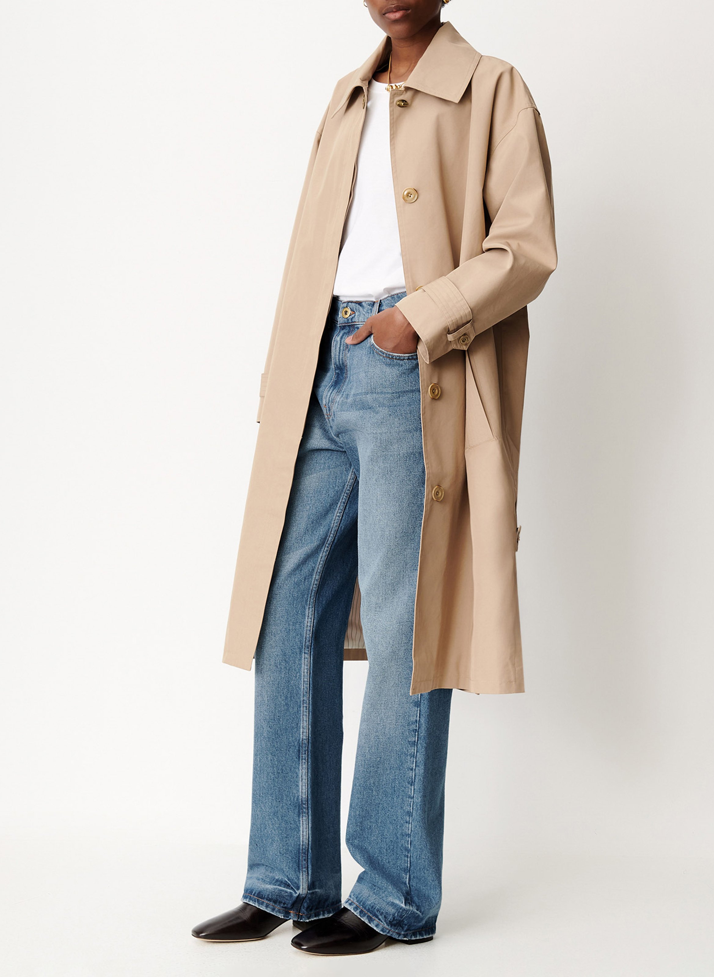 Langer Trenchcoat aus Baumwoll-Mix SESSUN Beige