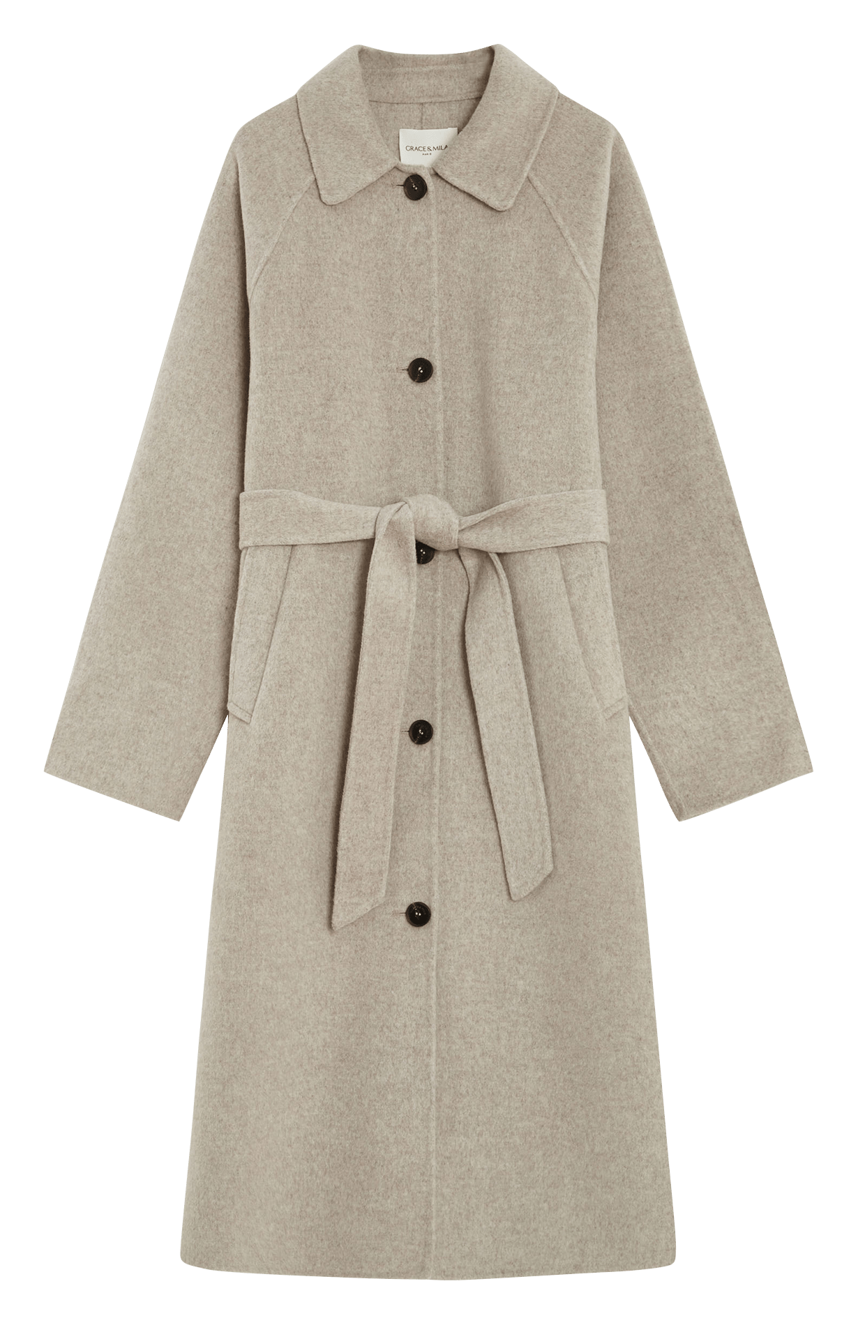 Manteau long ceinturée en laine mélangée  GRACE ET MILA Beige