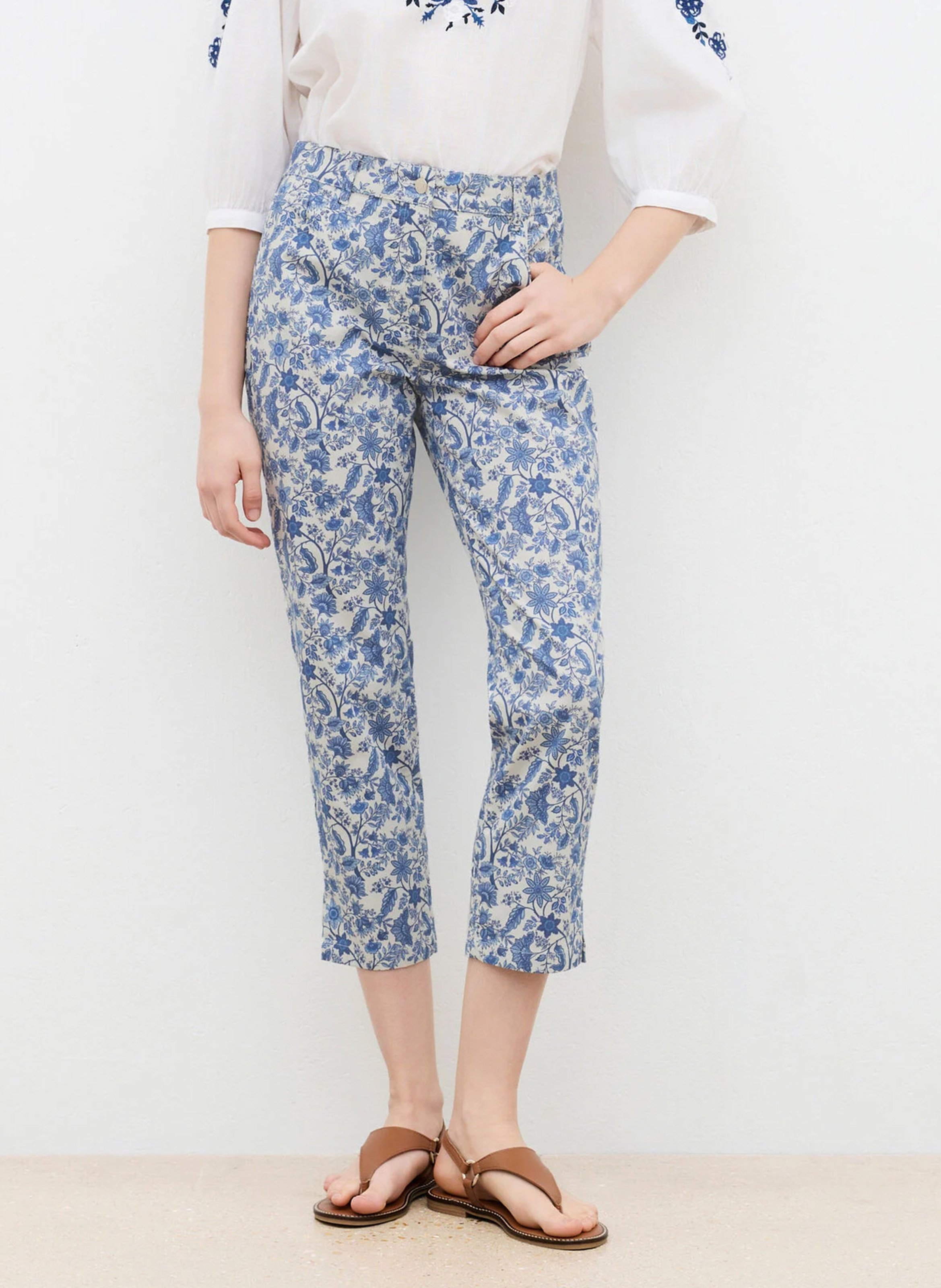 Printed cropped trousers CAROLL Blue