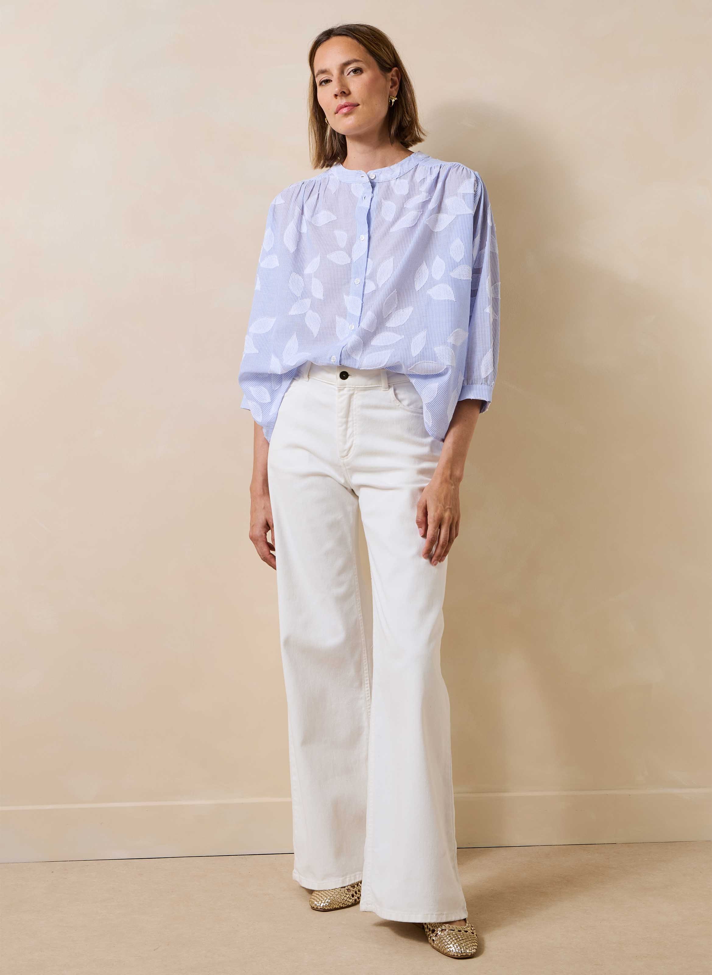 Ruimvallende, katoenen blouse met Maokraag LA FEE MARABOUTEE Blauw