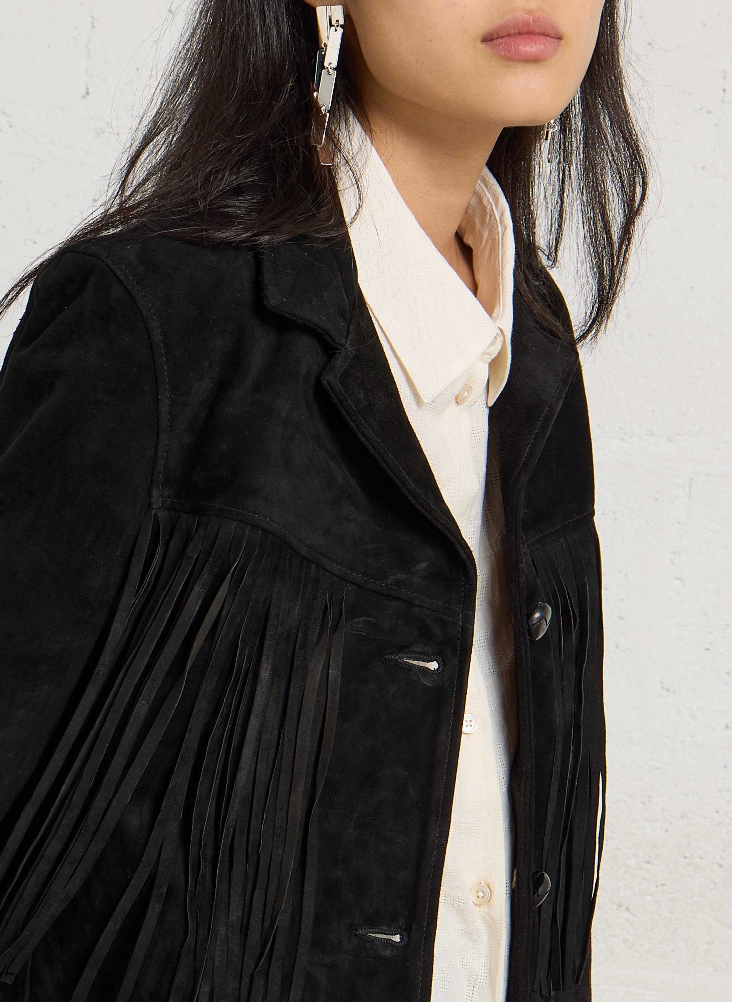 Veste droite à franges en suède SCHOTT Noir