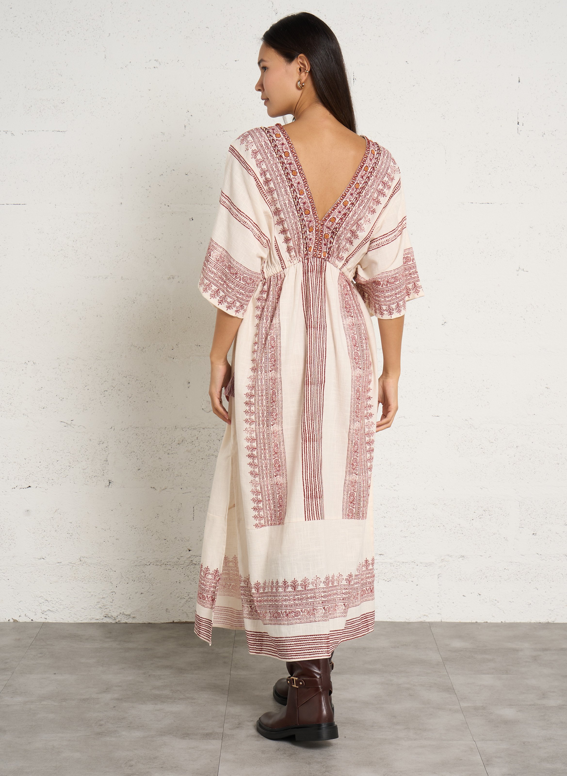 Robe longue à broderie en coton MAISON 123 Rouge