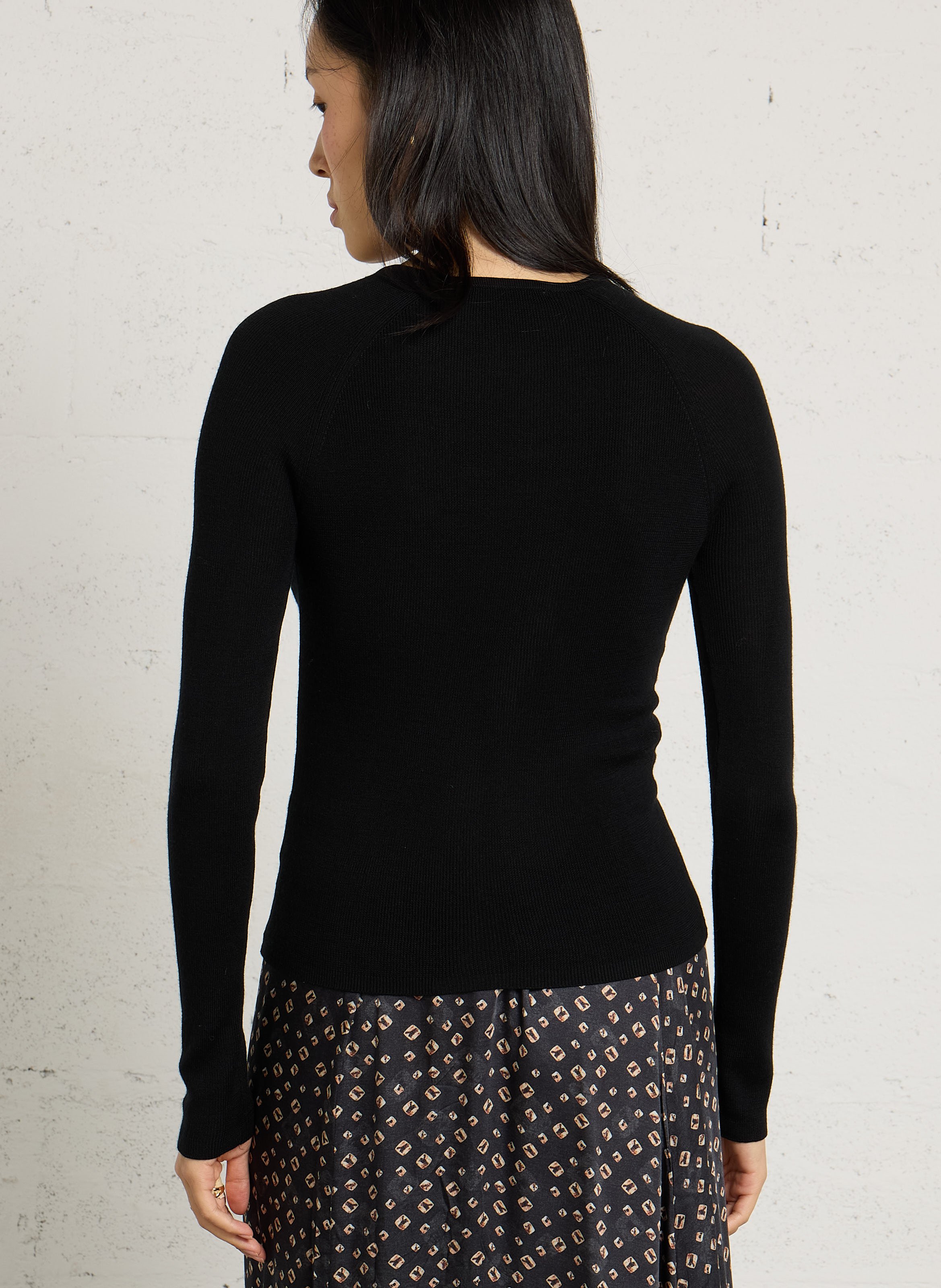 Top van wolmix met ronde hals MAJESTIC FILATURES Zwart