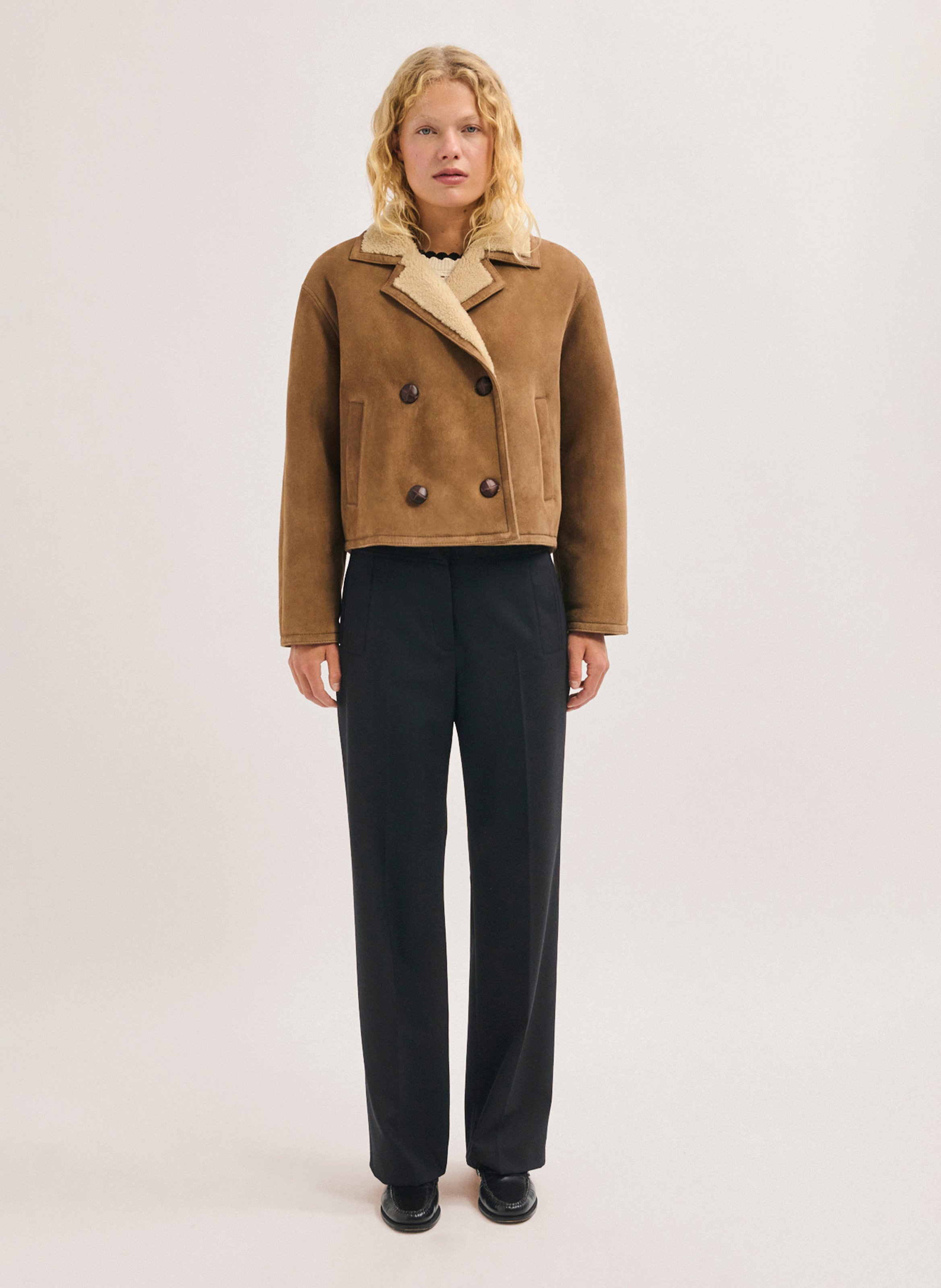 Manteau ample boutonné en cuir PABLO Marron