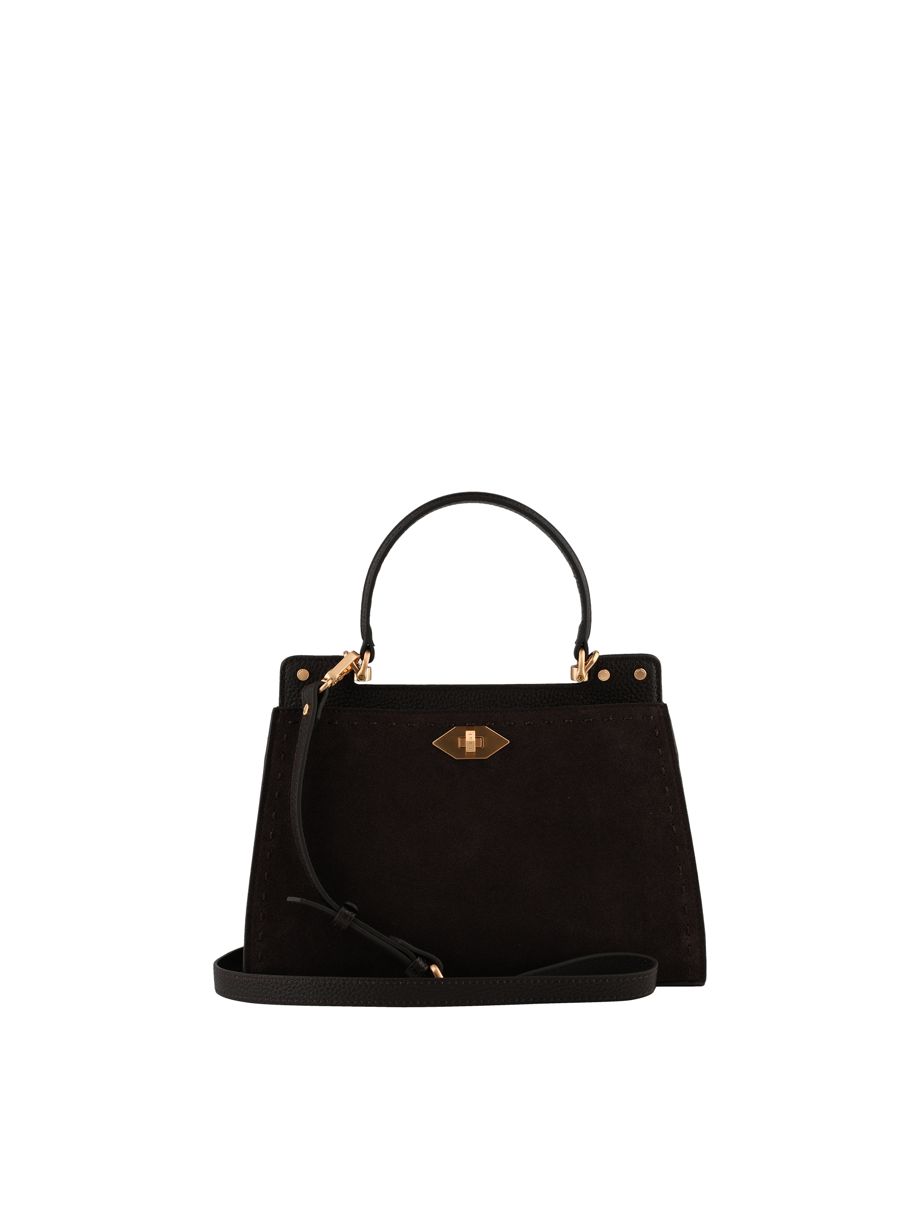 Cowhide leather handbag with a suede-effect finish POURCHET Brown