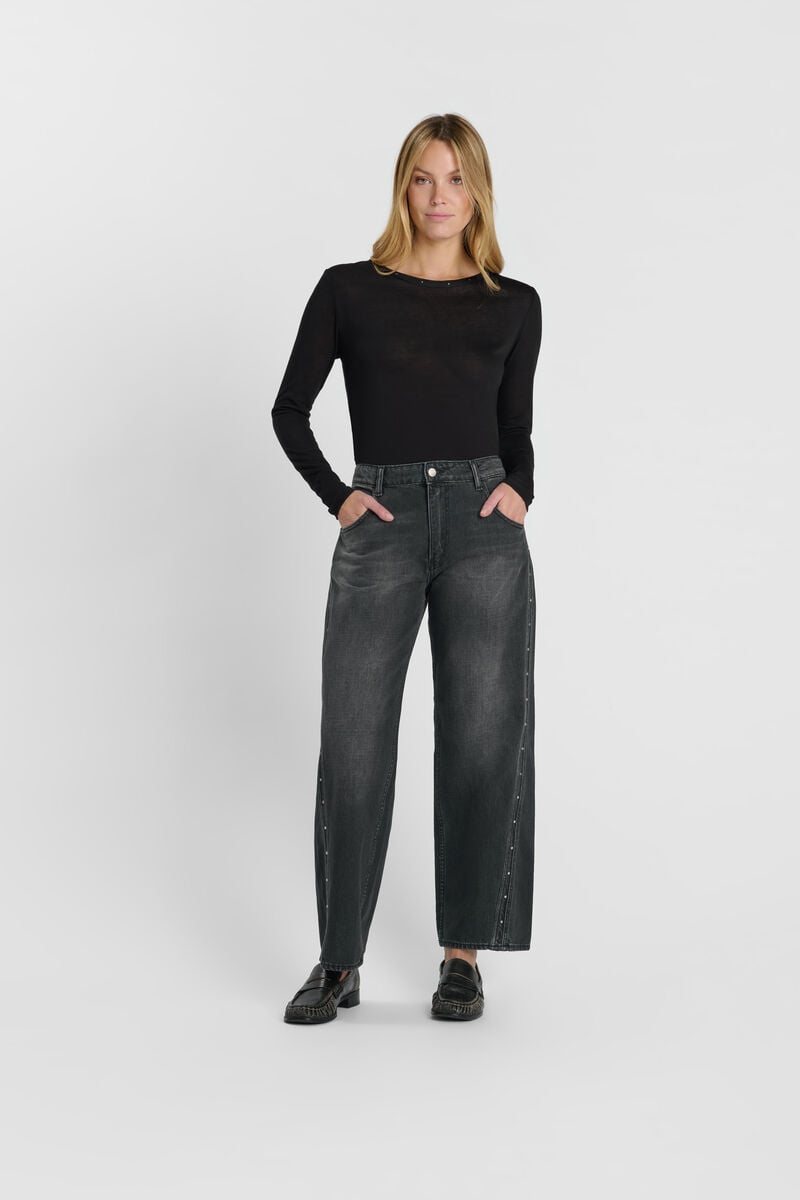 High-waisted loose-fit zip jeans LE TEMPS DES CERISES Black
