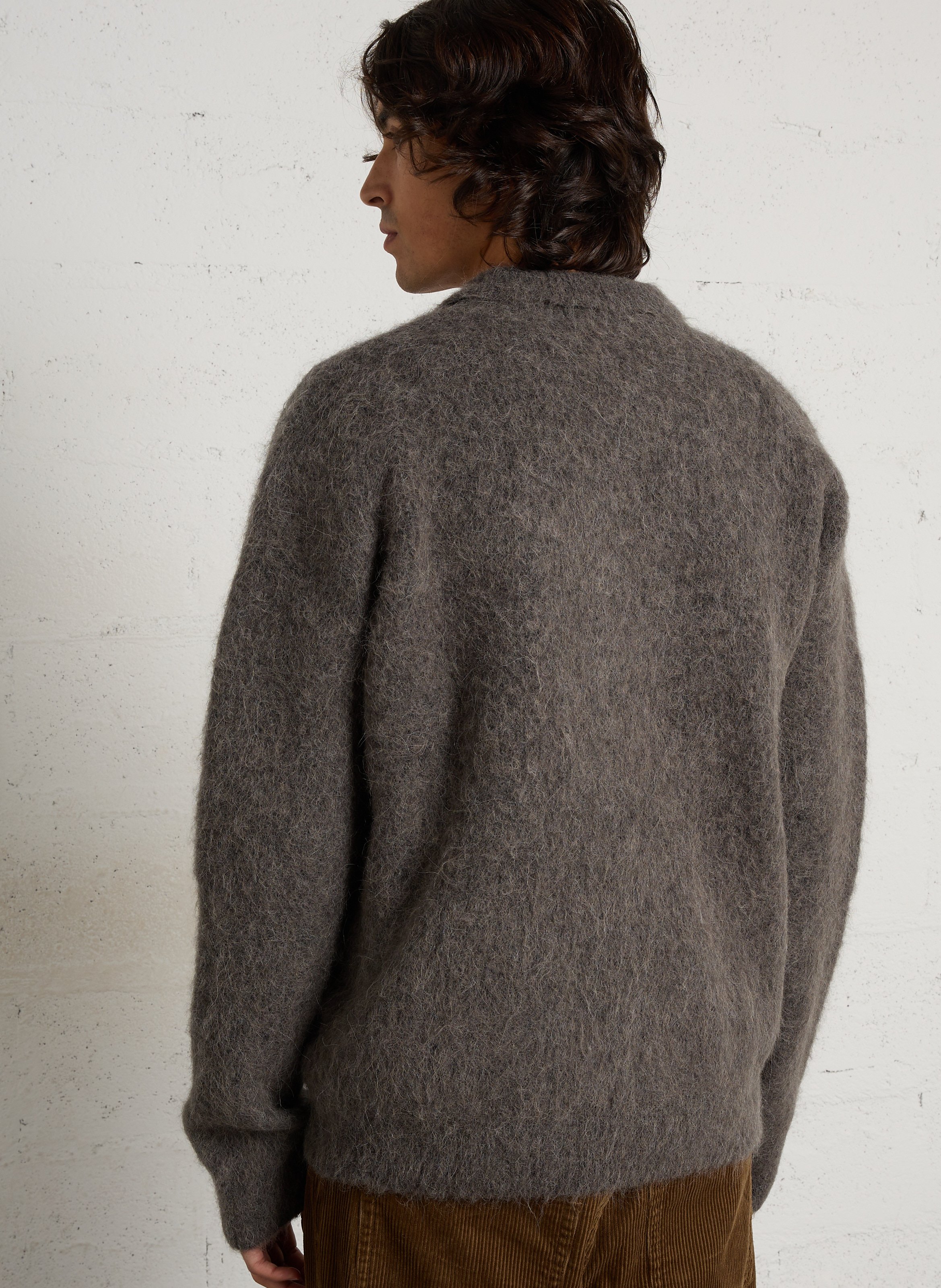 Pull col polo boutonné droit en laine mélangée MINIMUM Noir