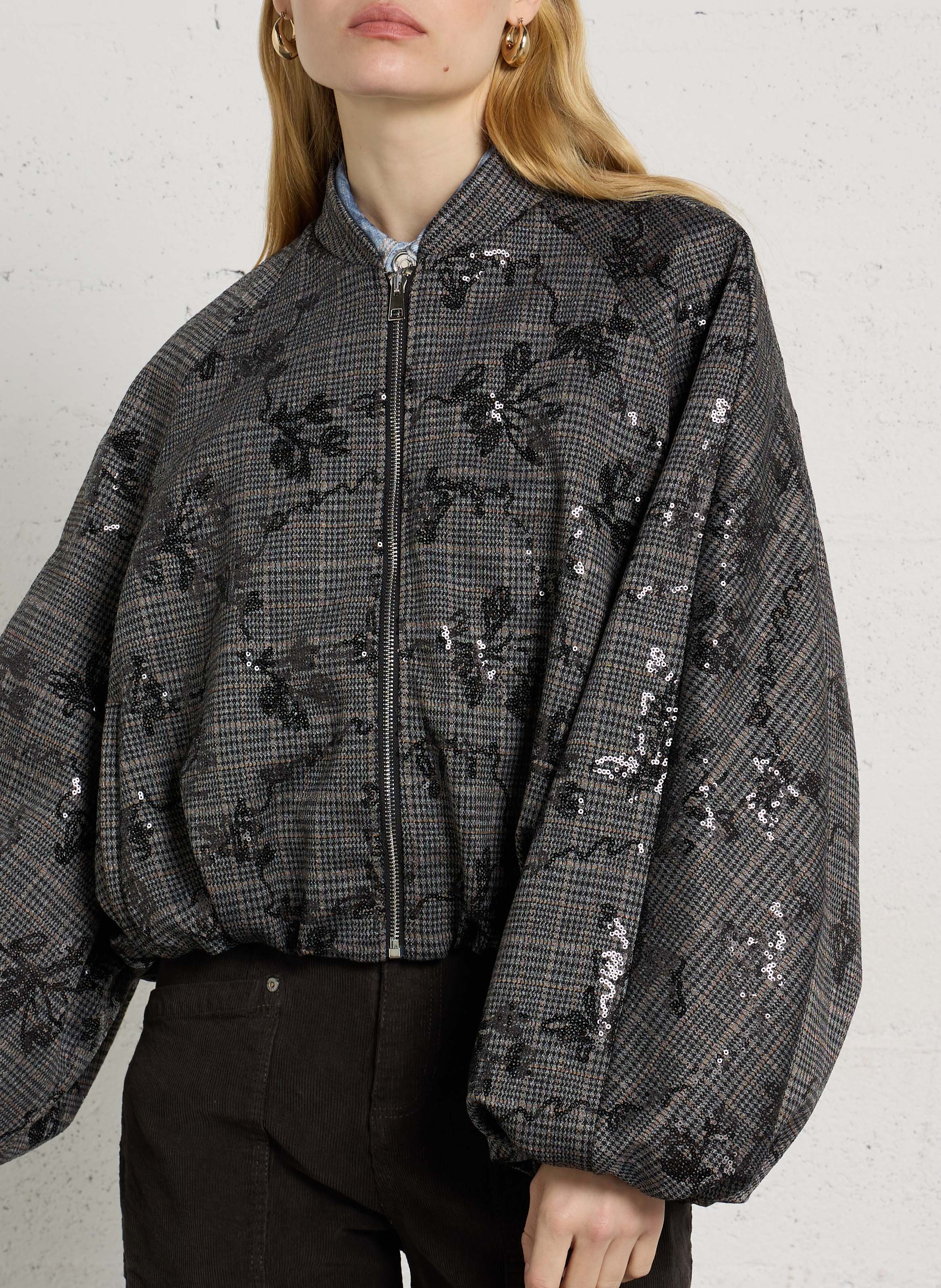 Sequinned cotton-blend bomber jacket IMPERIAL Grey