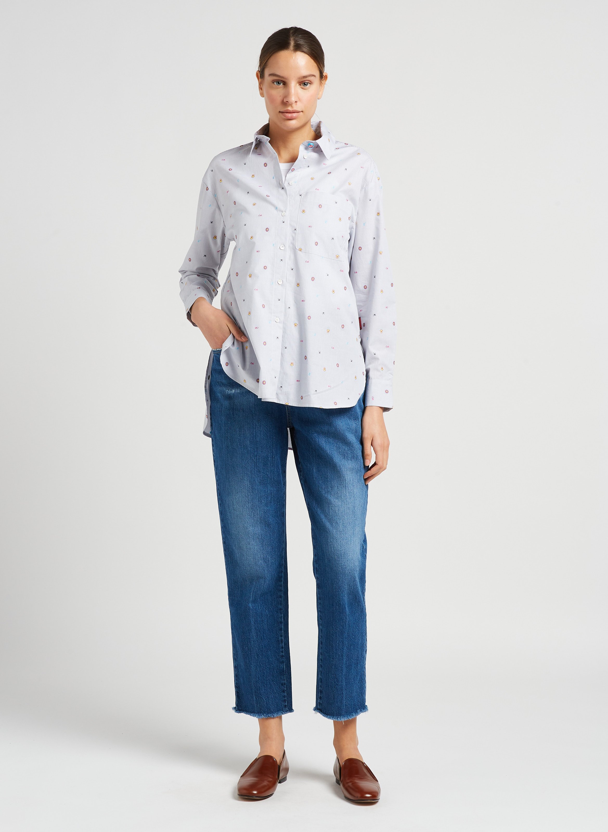 Embroidered cotton shirt with classic collar MAX&Co. Grey