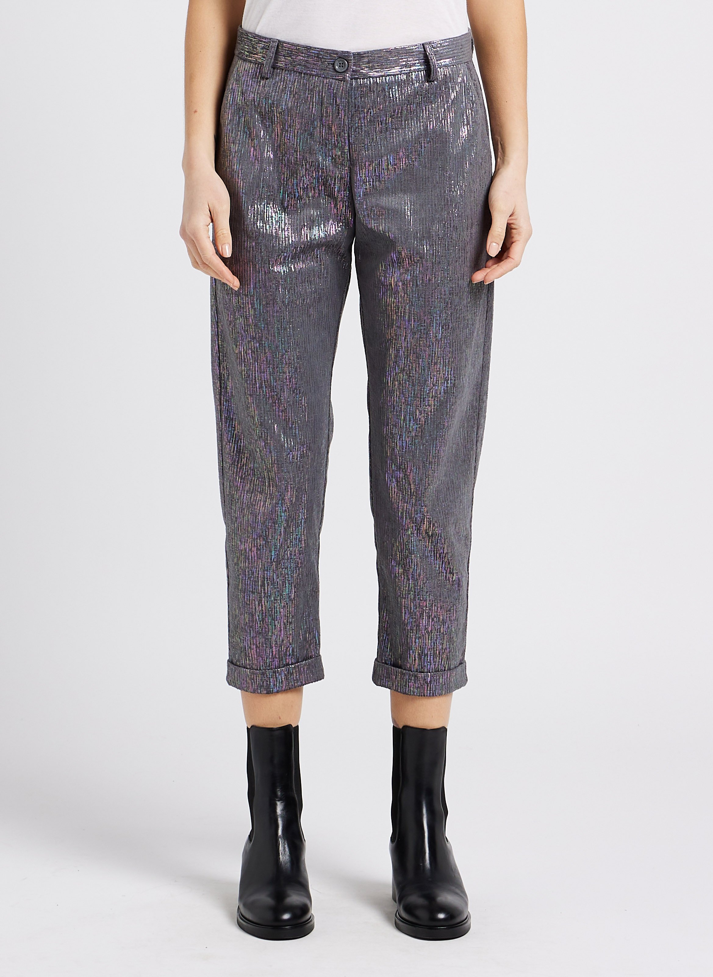 Corduroy chinos with multicolored lurex thread IMPERIAL Grey