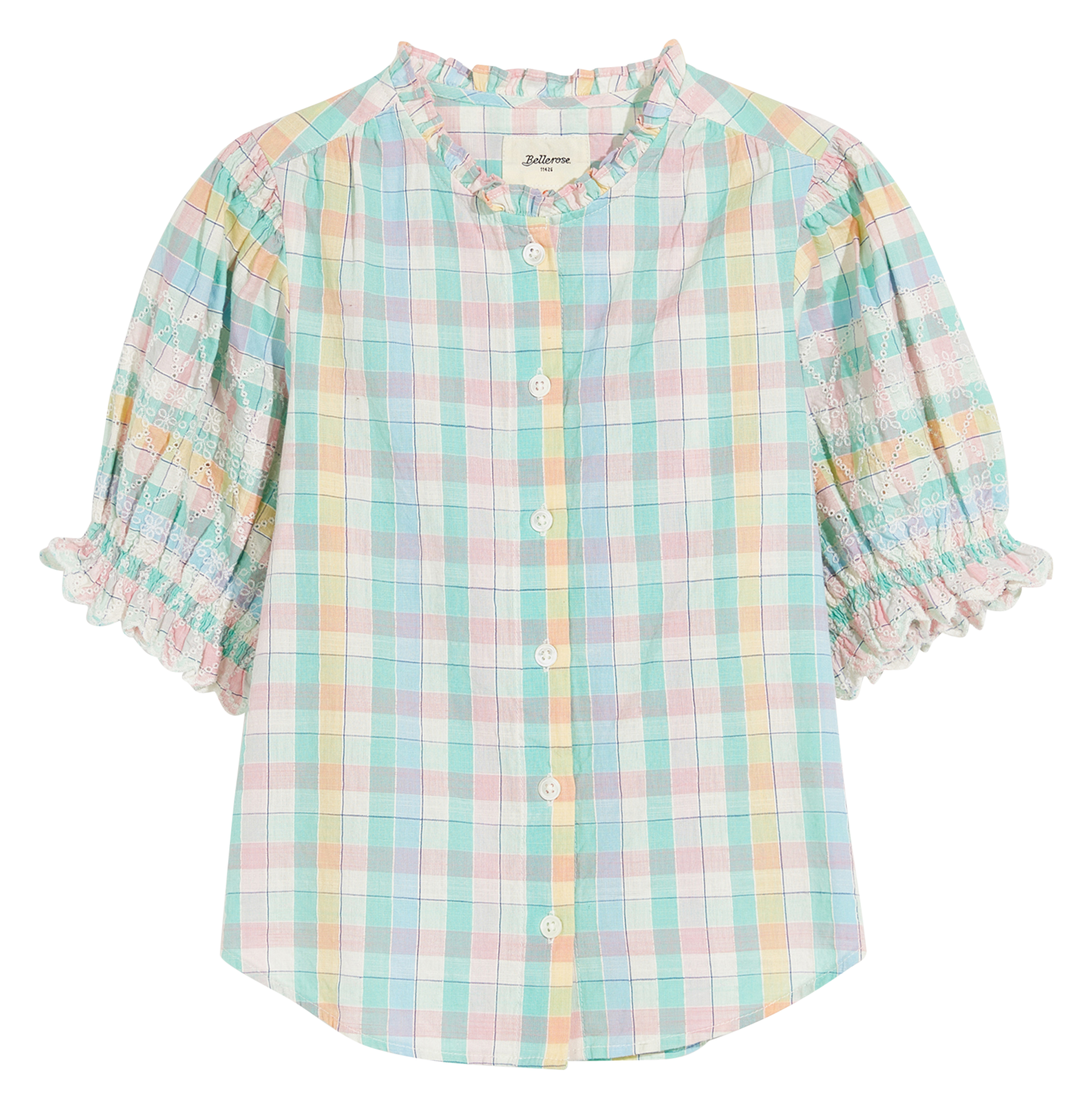Straight checkered shirt with ruffles in cotton BELLEROSE Green
