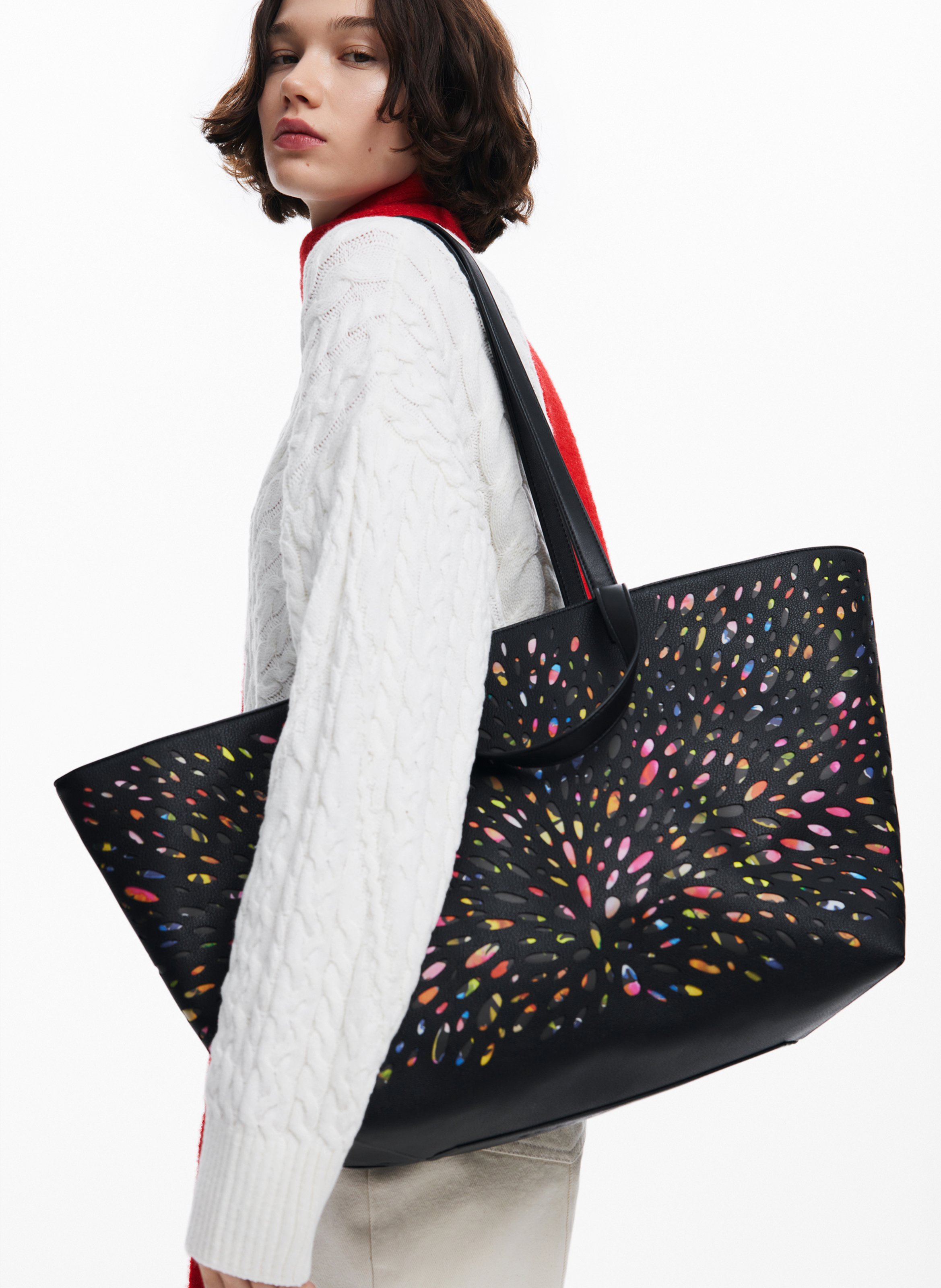 Perforated Tote Bag Noir 1 Desigual Women 24WAXP90 2000 NOIR 1 Place des Tendances United Kingdom