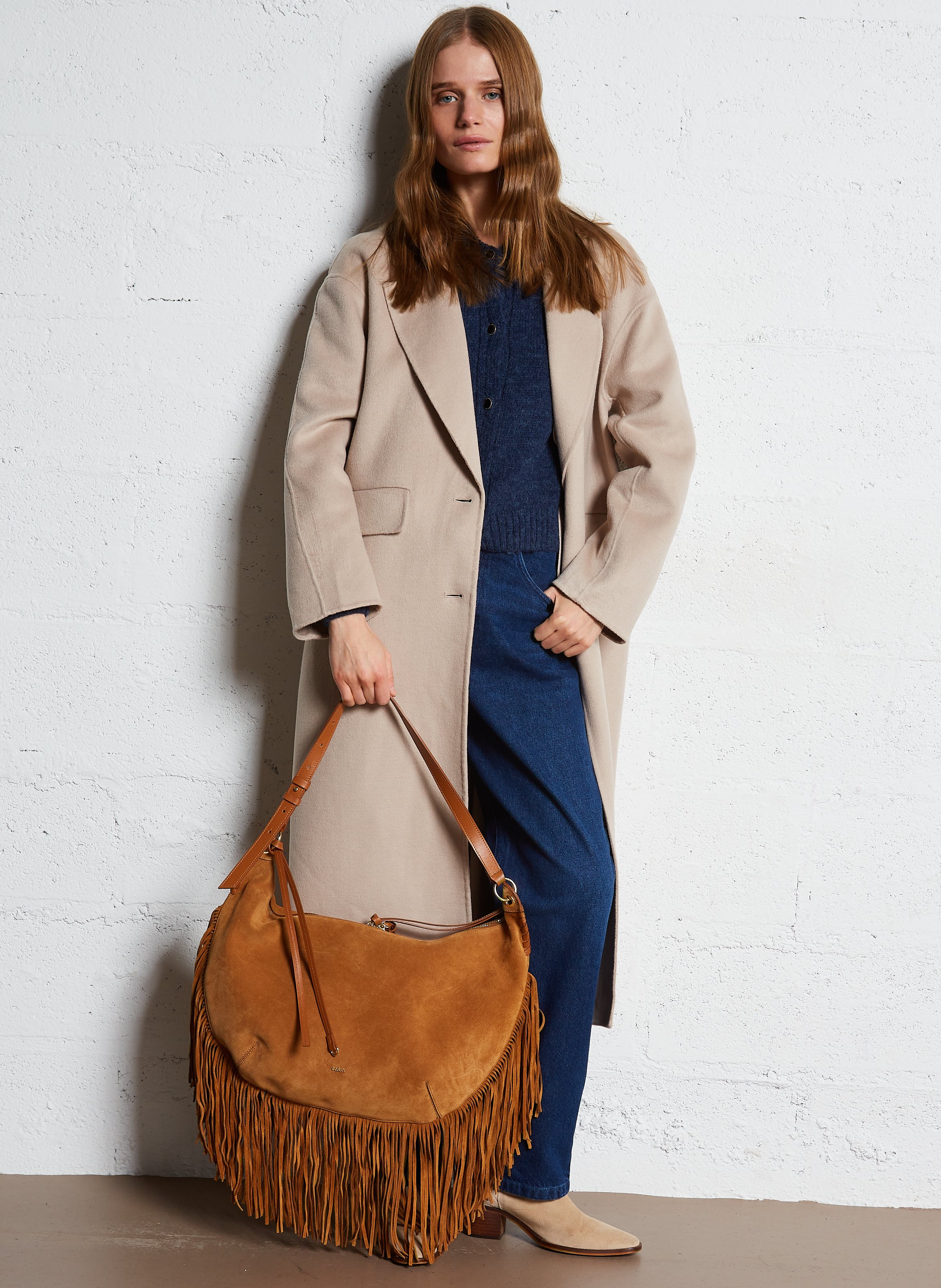 Sac à main en cuir velours BA&SH Marron