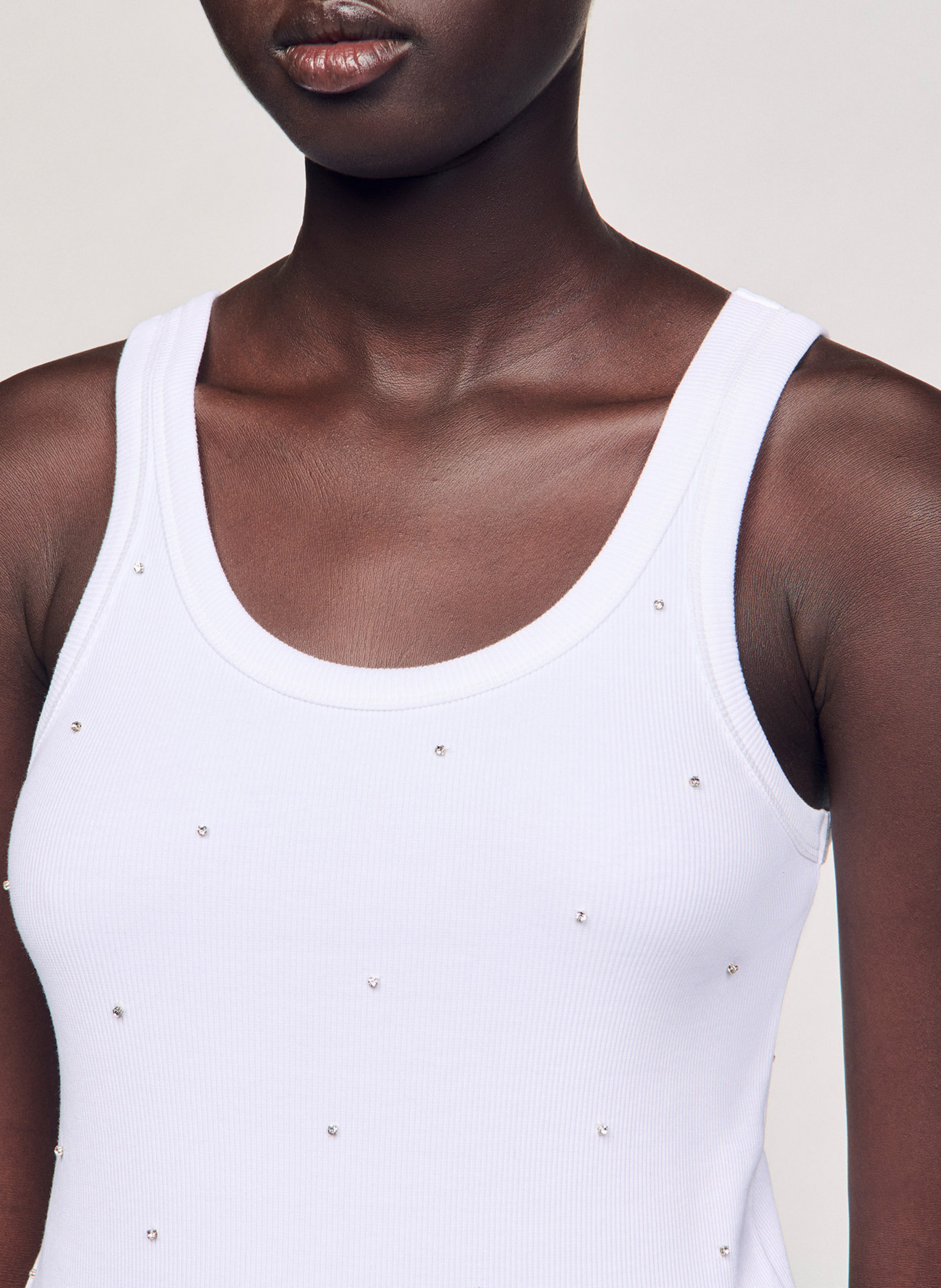 Cotton tank top with rhinestones SANDRO White