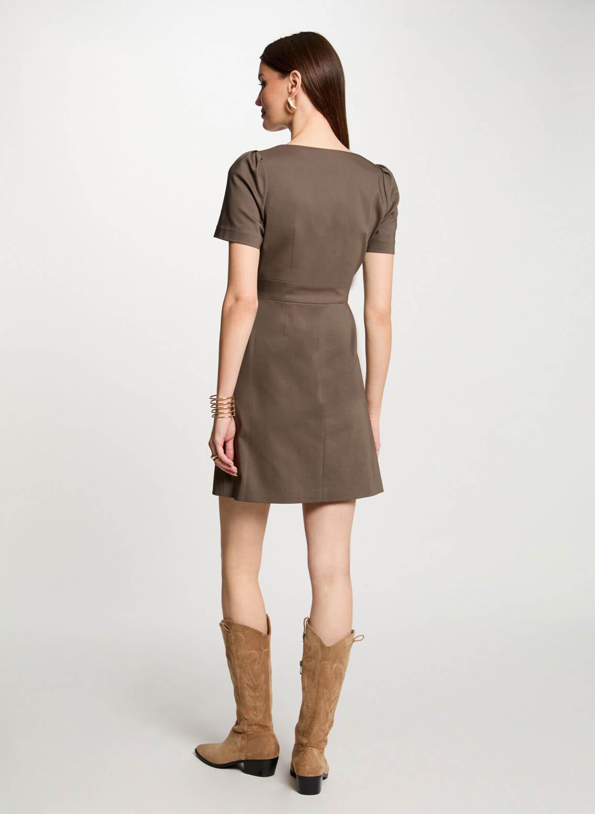 Square-neck cotton-blend short fitted dress MORGAN Green