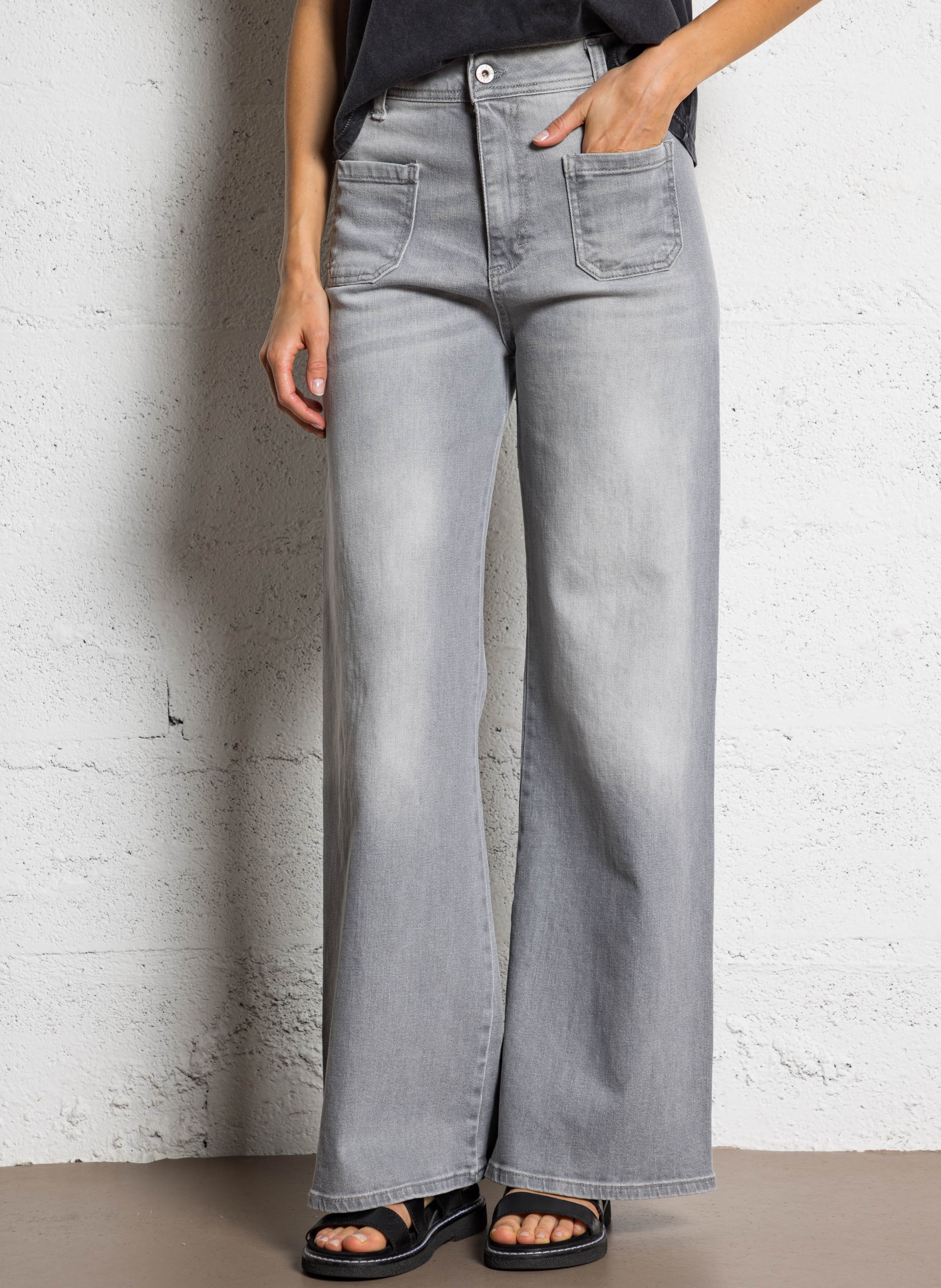 Cotton blend palazzo jeans PLEASE Grey