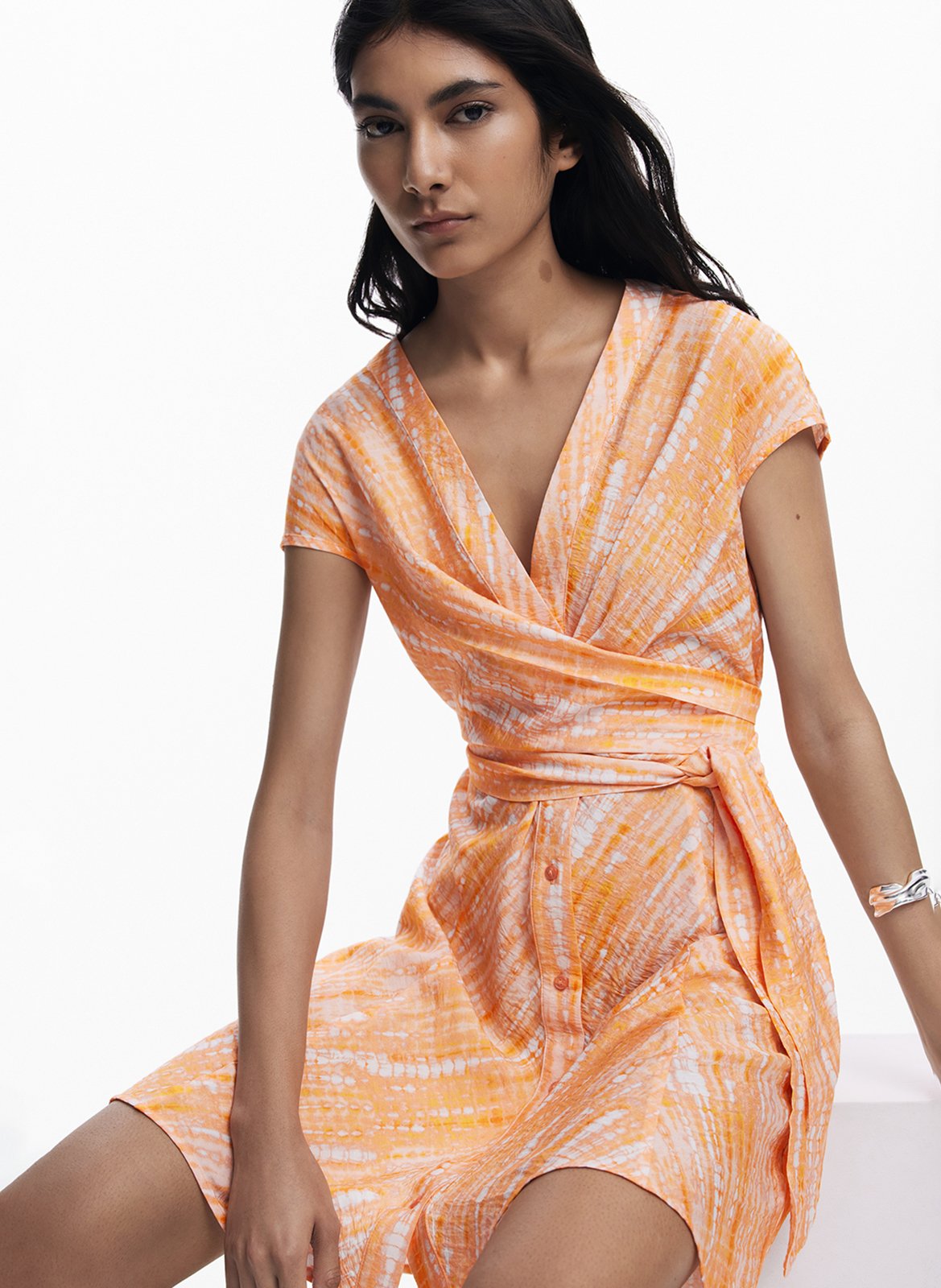 Robe courte col v imprimée DESIGUAL Orange