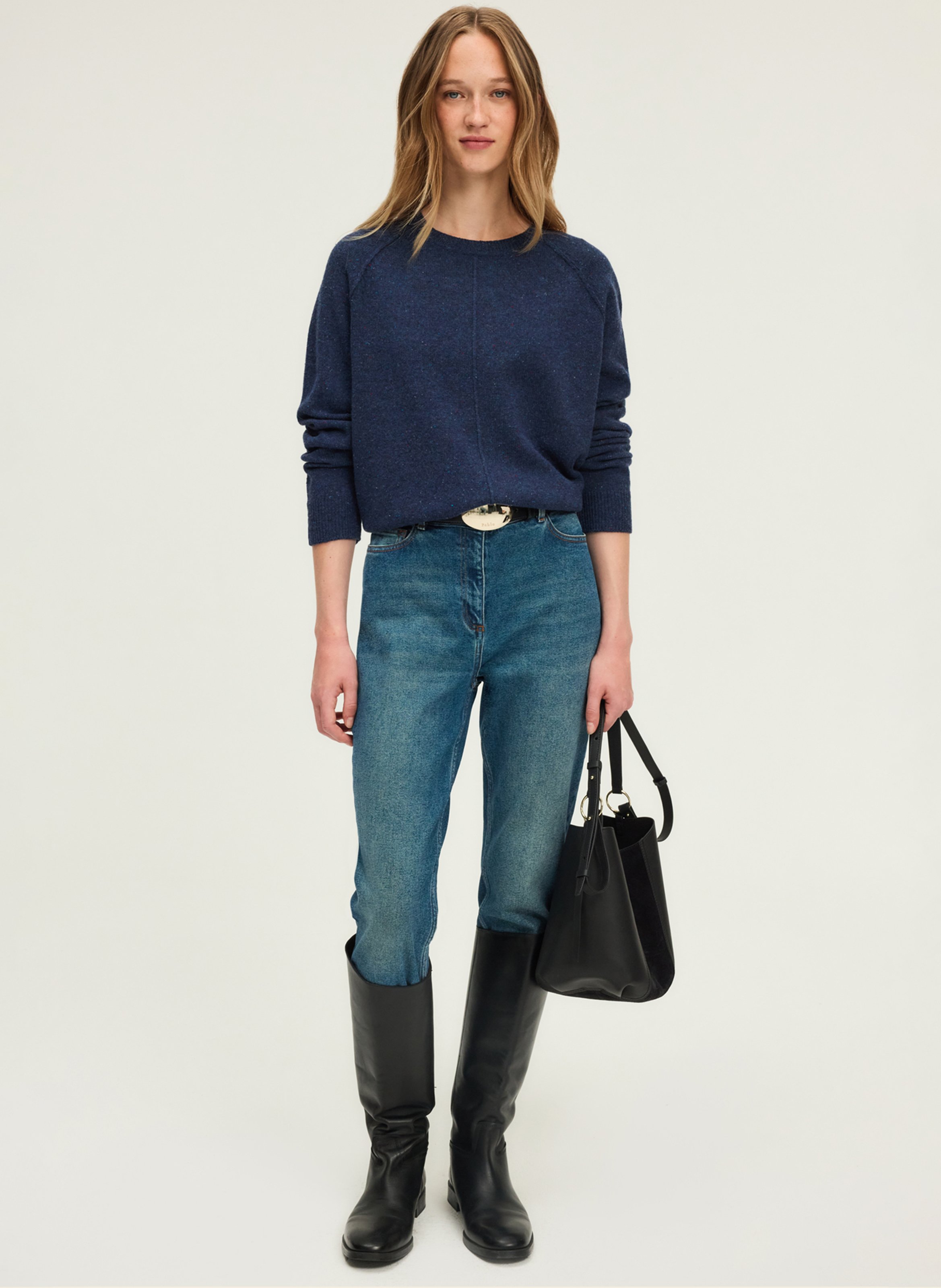 Straight round-neck wool sweater PABLO Blue