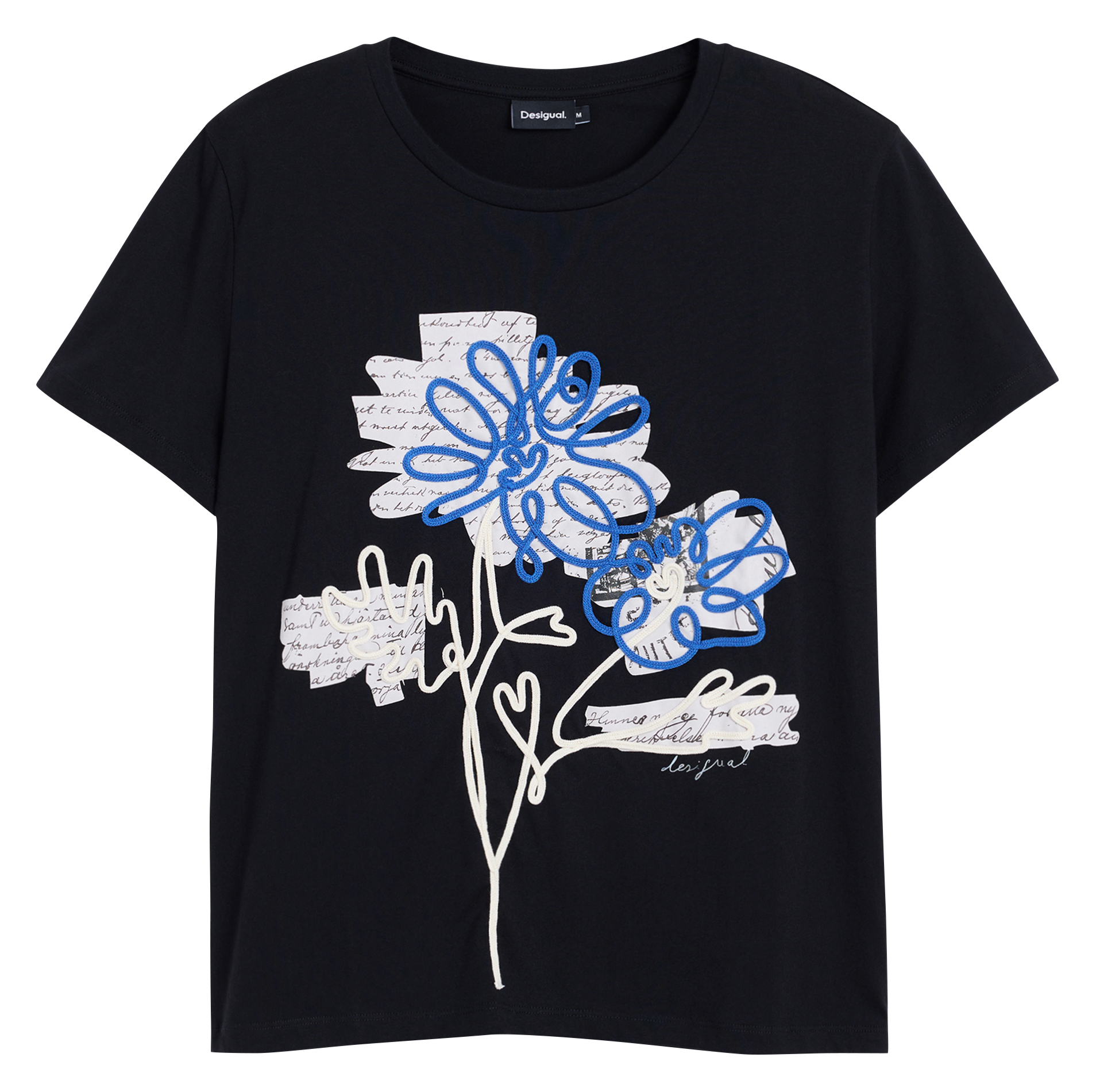 Tee-shirt droit à broderies fleurs DESIGUAL Noir