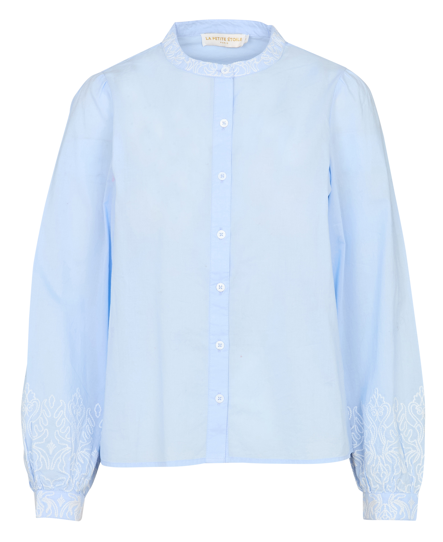 Chemise droite col officier en coton brodé LA PETITE ETOILE Bleu