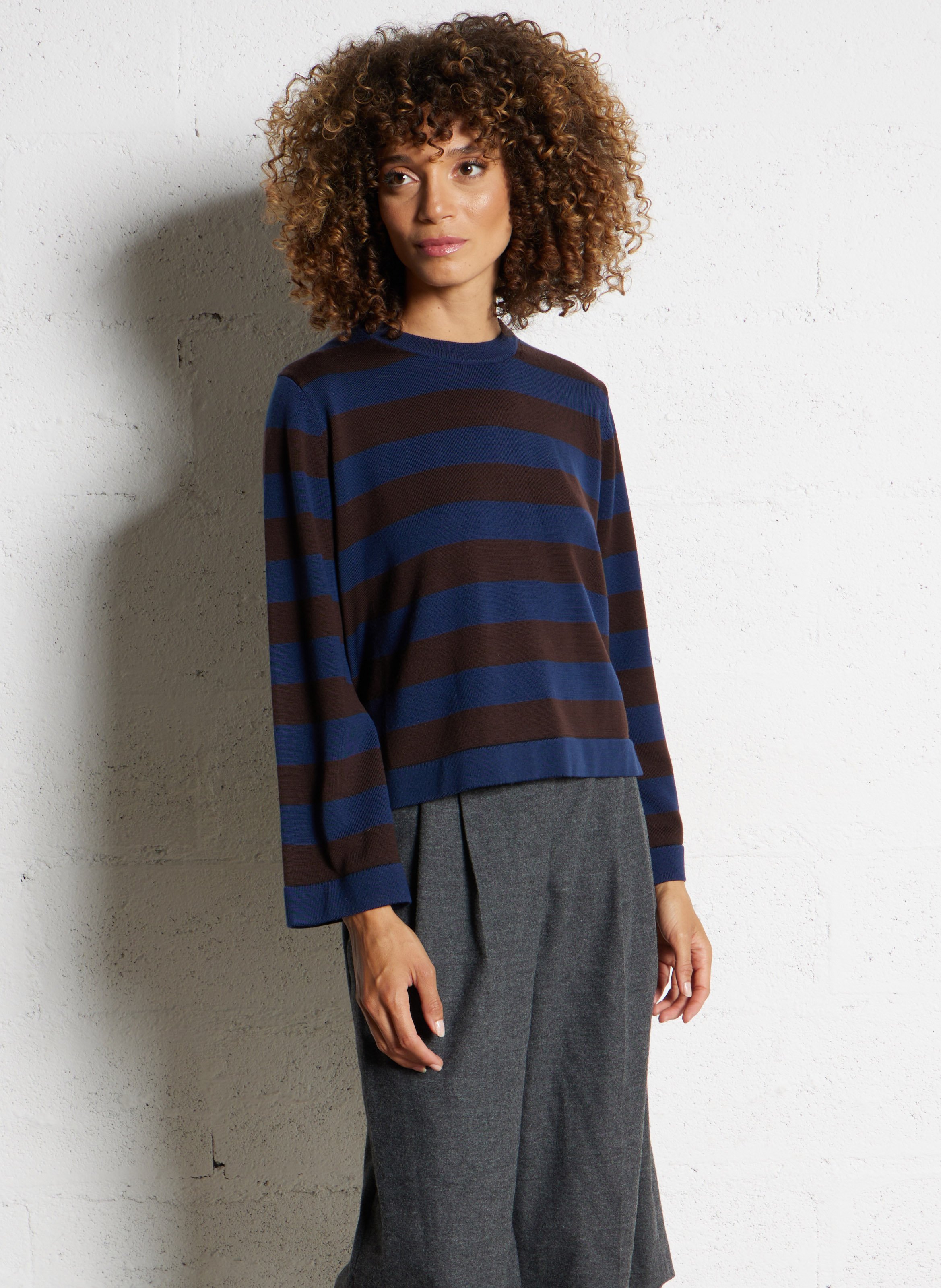 Pull col rond rayé en laine THE TINY BIG SISTER Bleu