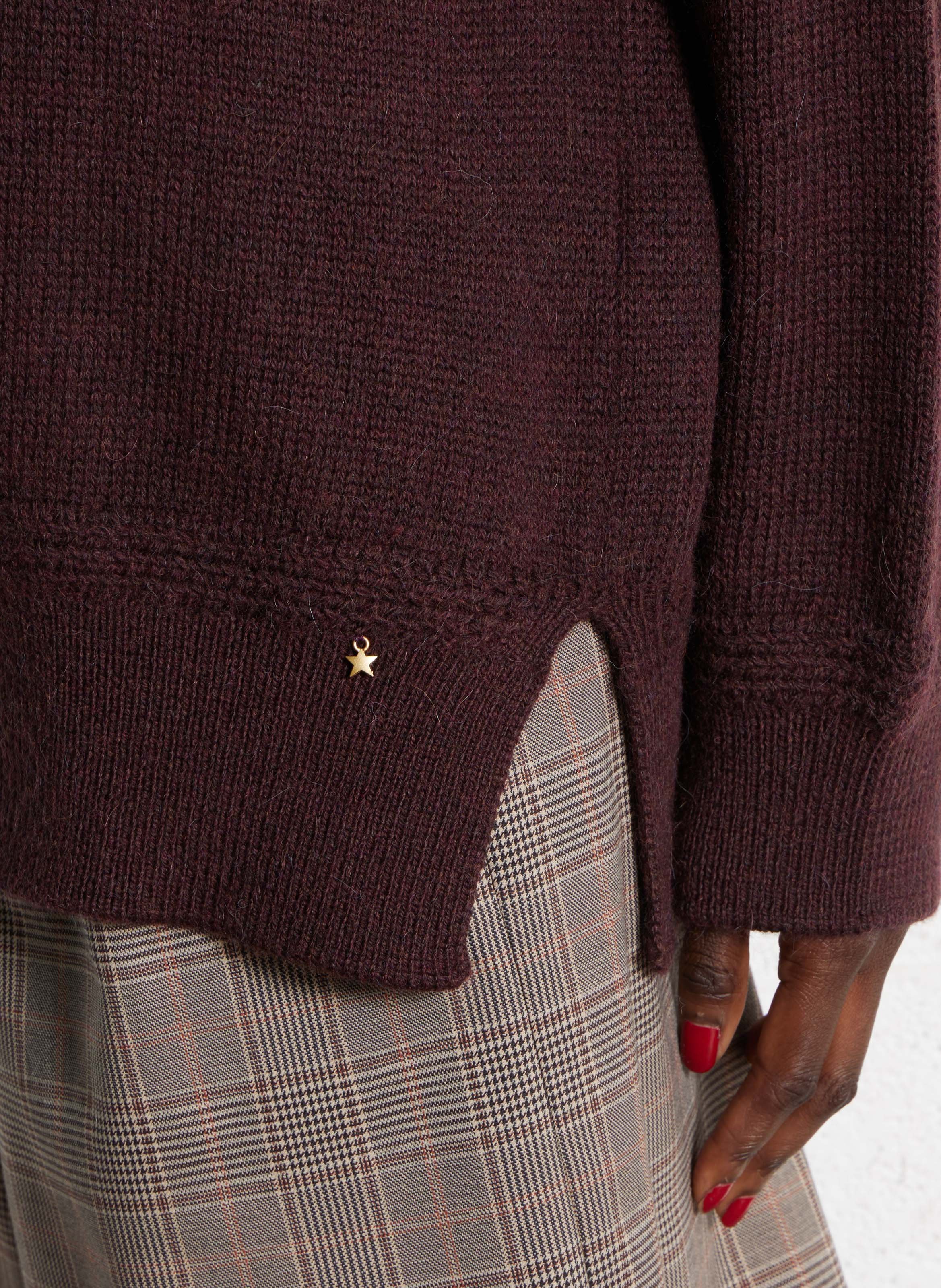 Pull ample col montant en laine mélangée DES PETITS HAUTS Marron