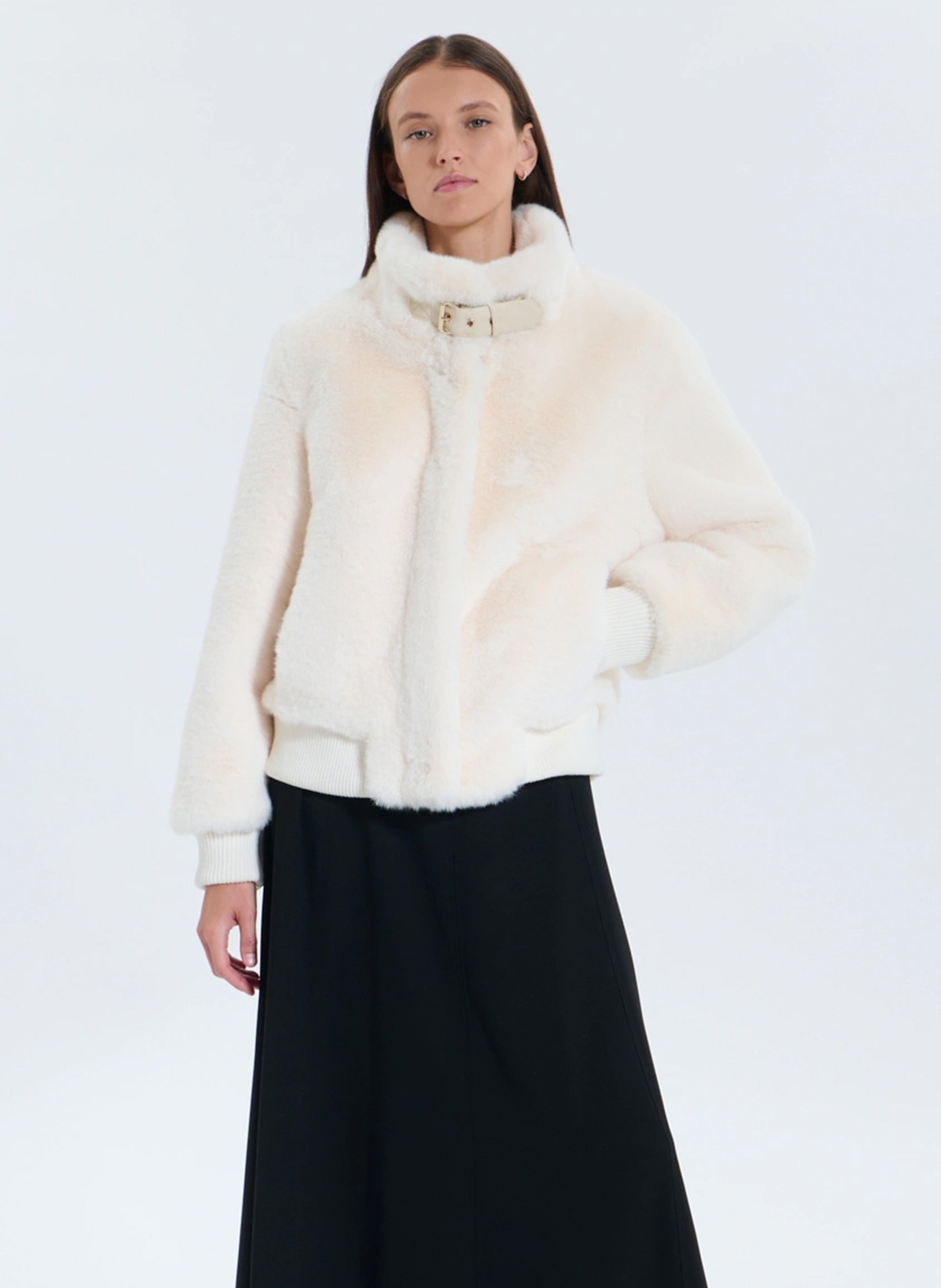 High-neck faux fur jacket ZAPA