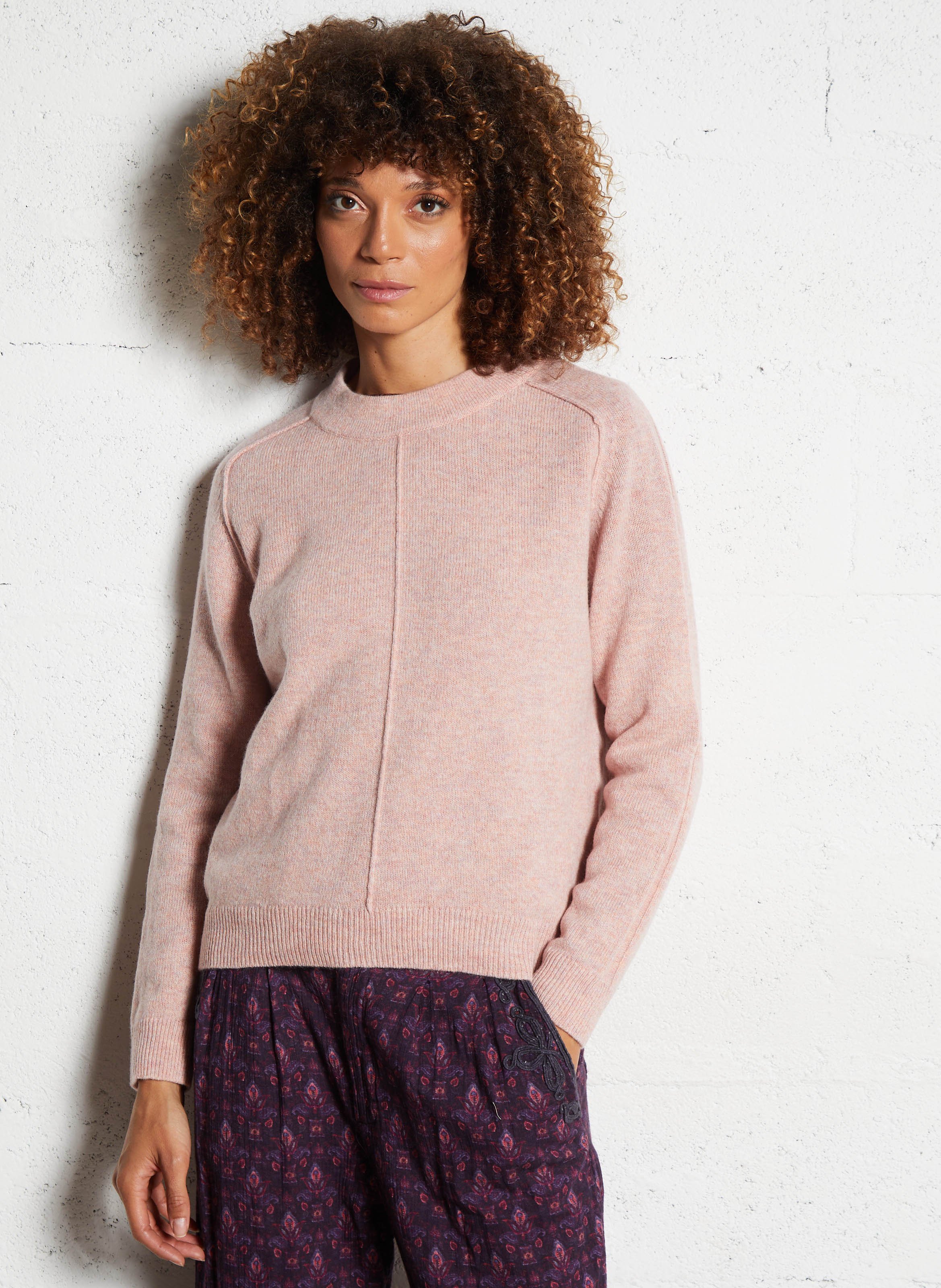 Pull col rond en laine MAISON 123 Rose