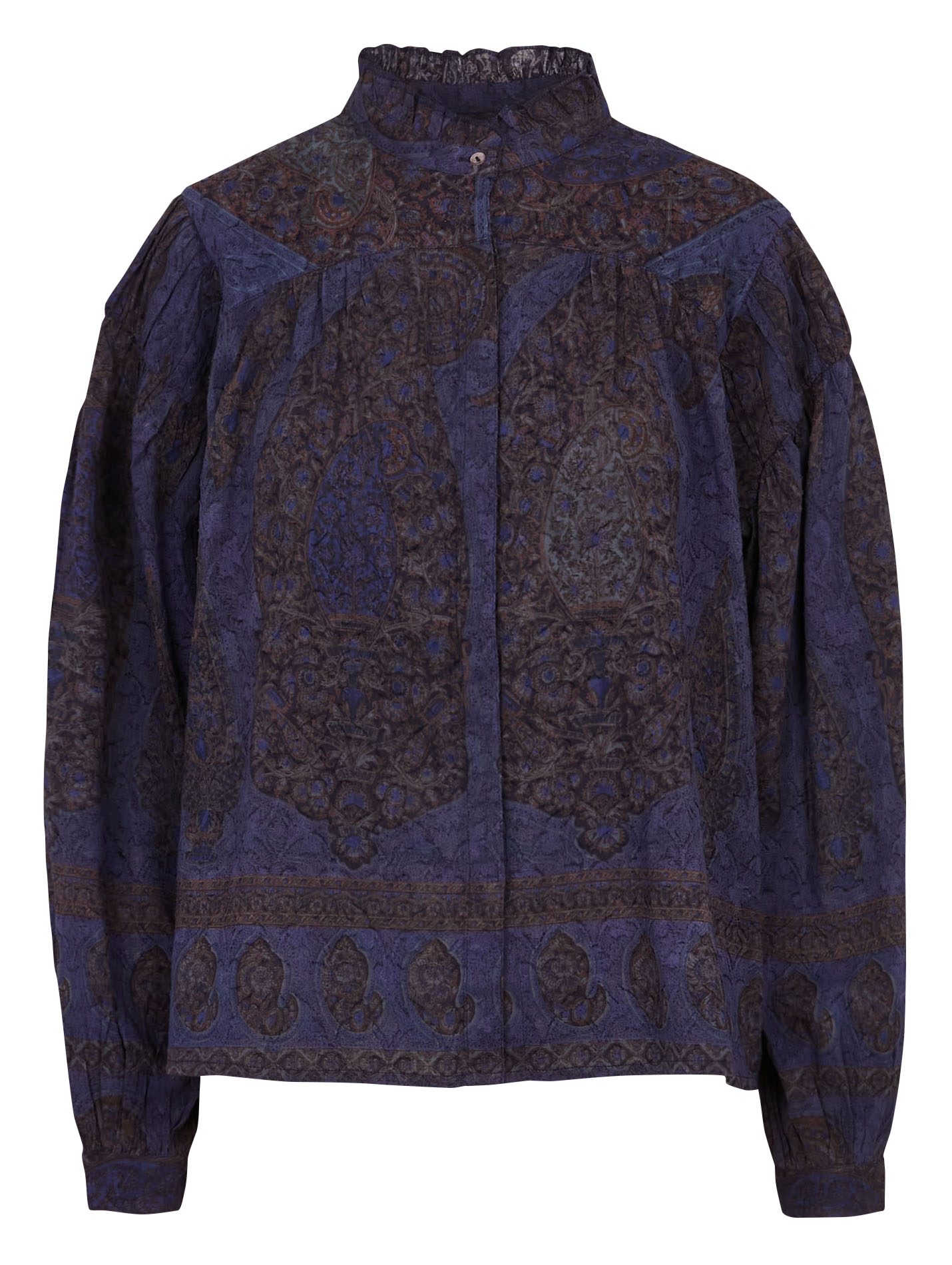 Oversize Hemd mit viktorianischem Kragen aus Baumwolle ANTIK BATIK Blau
