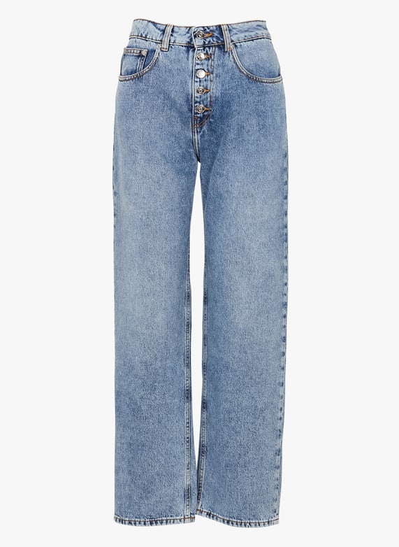 Hoge taille rechte jeans in gewassen denim | Blauw by BERENICE Hoge taille rechte jeans in gewassen denim Blauw