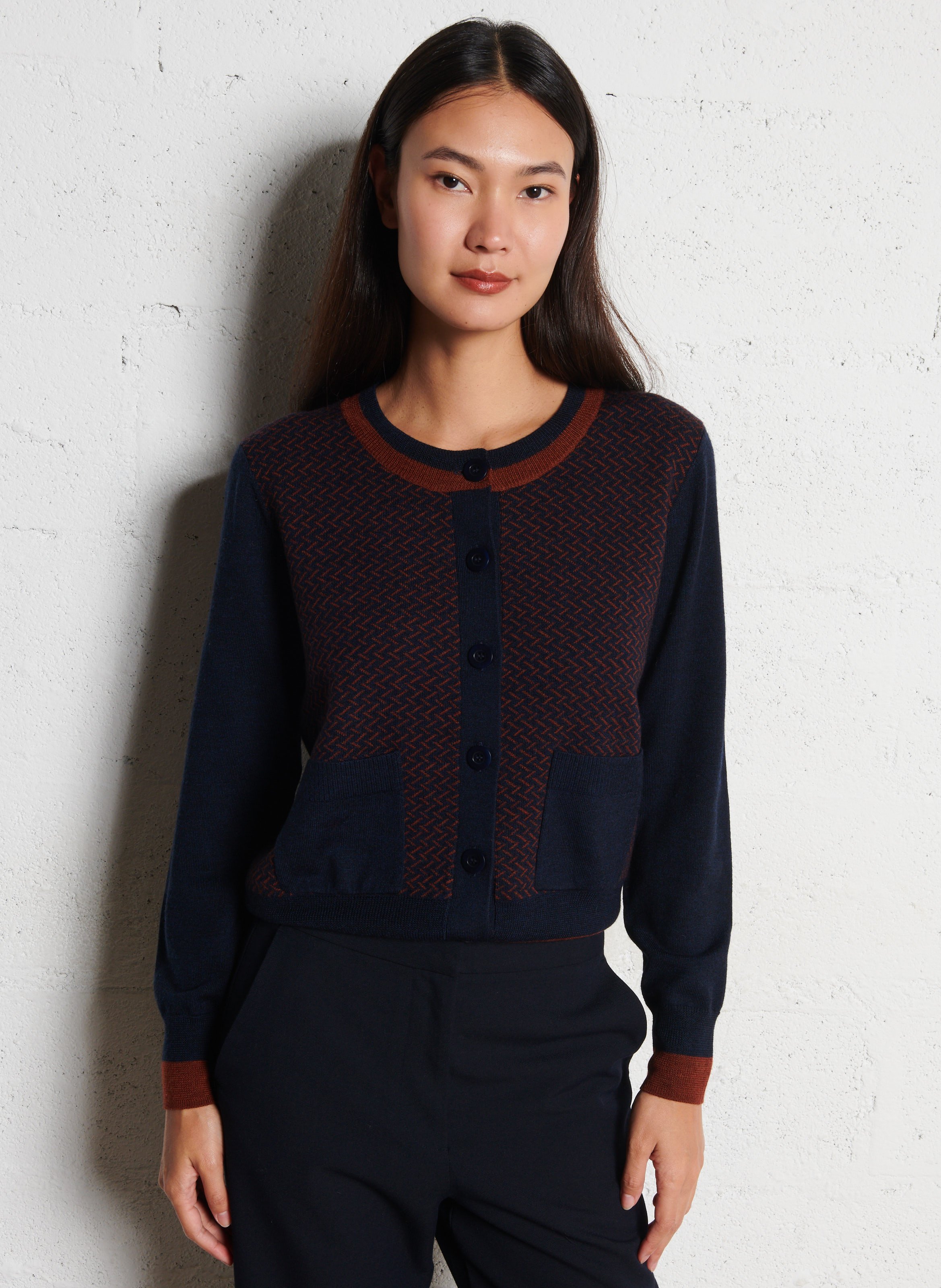 Cardigan oversize col rond en laine BENSIMON Bleu