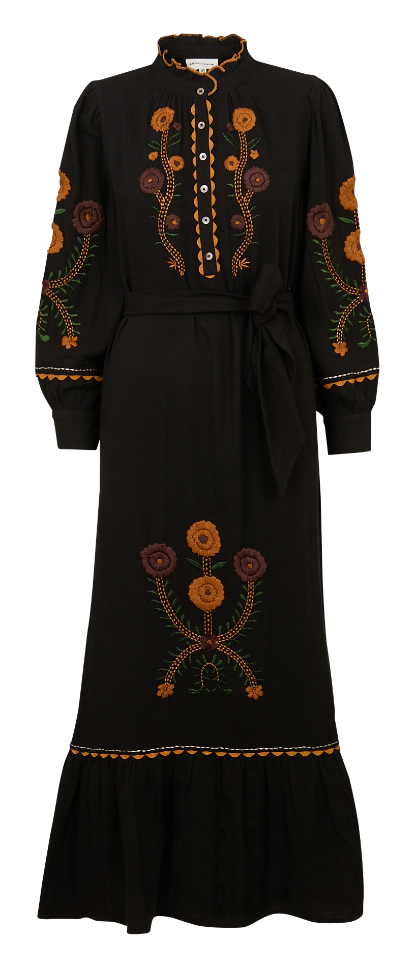 Besticktes Maxikleid mit Rundhalsausschnitt aus Baumwolle ANTIK BATIK Schwarz