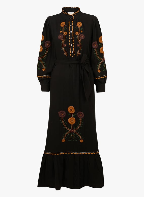 Long round-Neck embroidered cotton dress Black Antik batik - Women | Place des Tendances Long round-Neck embroidered cotton dress Black Antik batik - Women | Place des Tendances