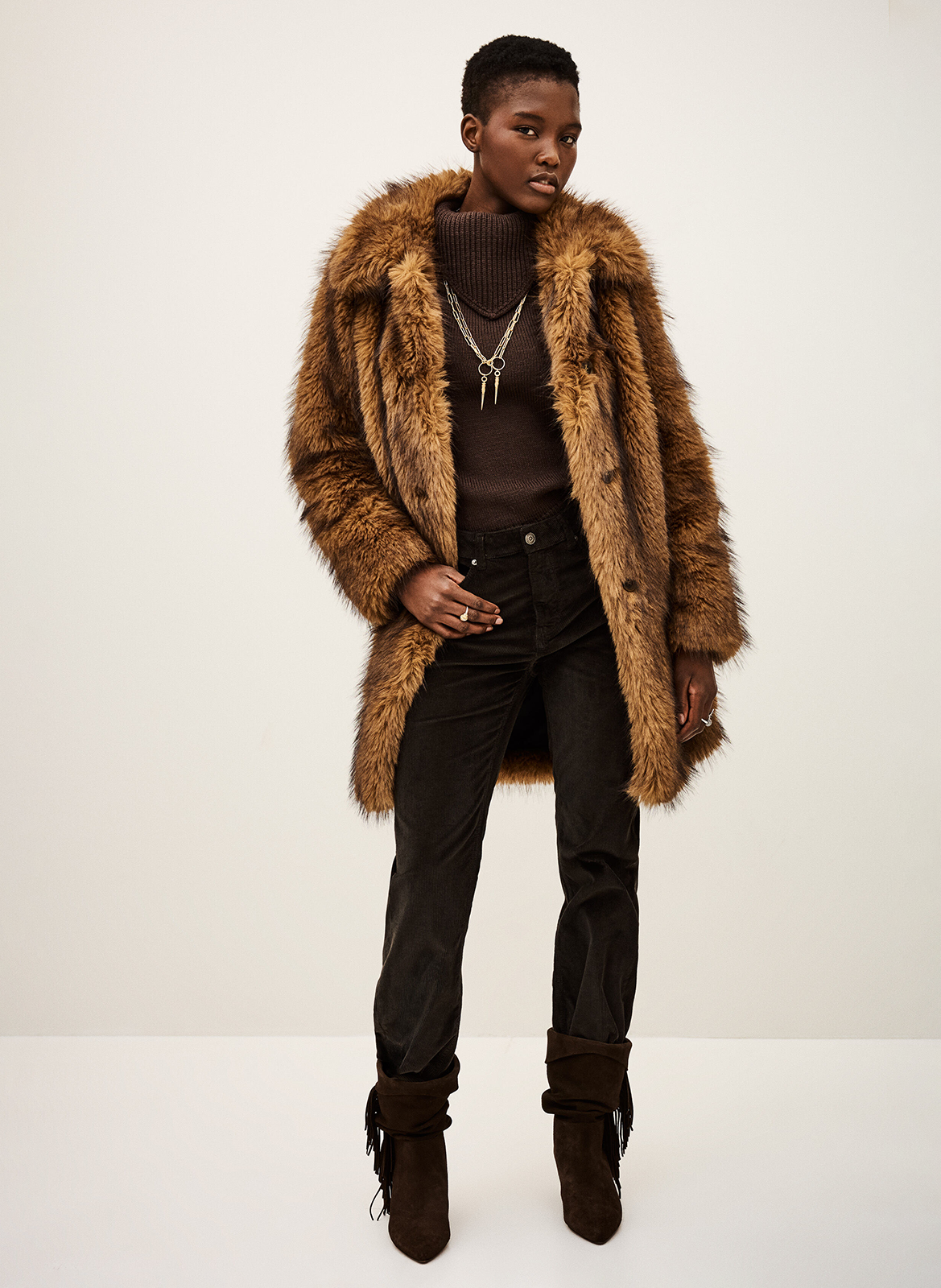 Rechte jas van imitatiebont BA&SH Beige