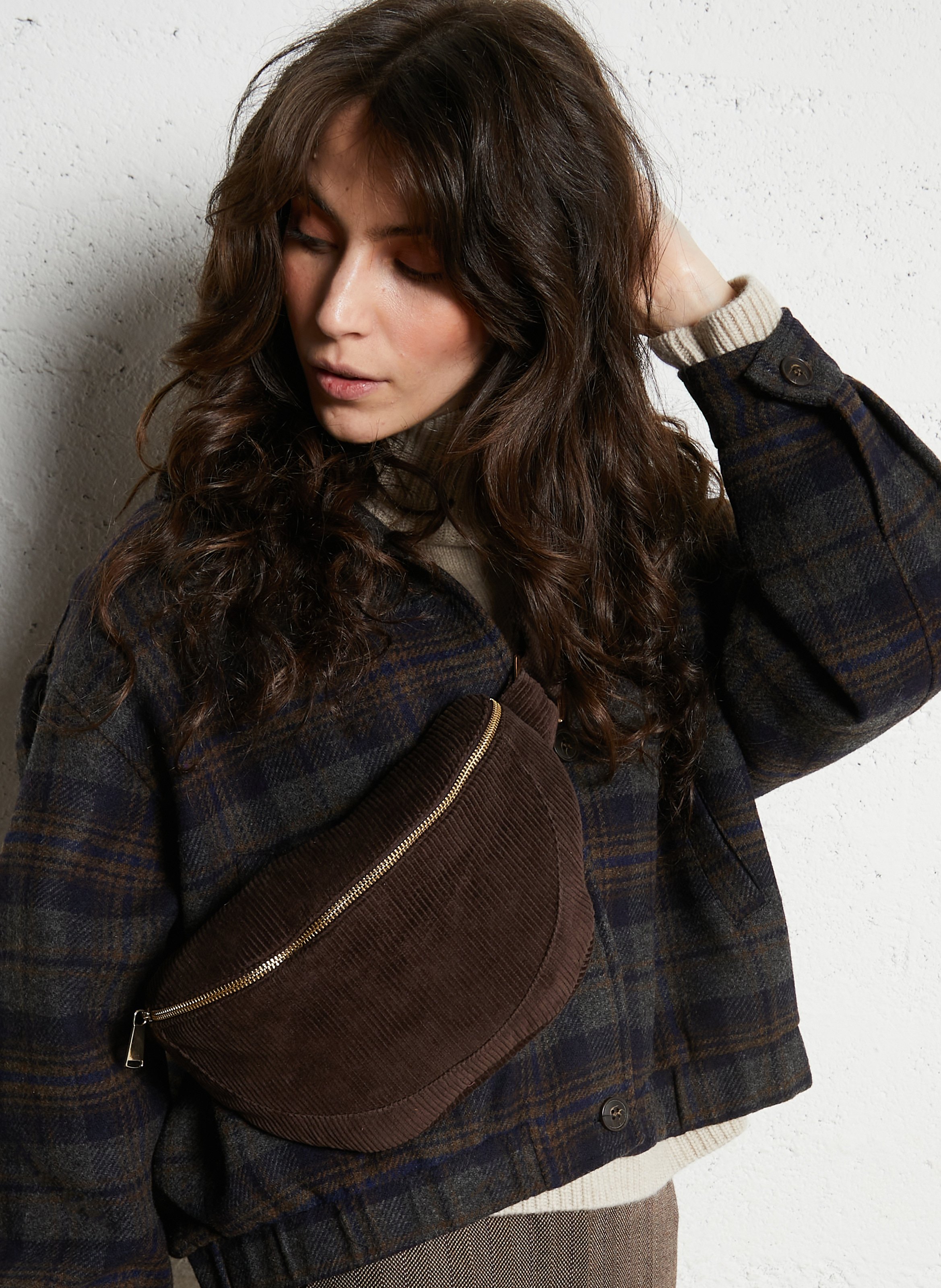 Sac banane en velours côtelé MAISON 123 Marron