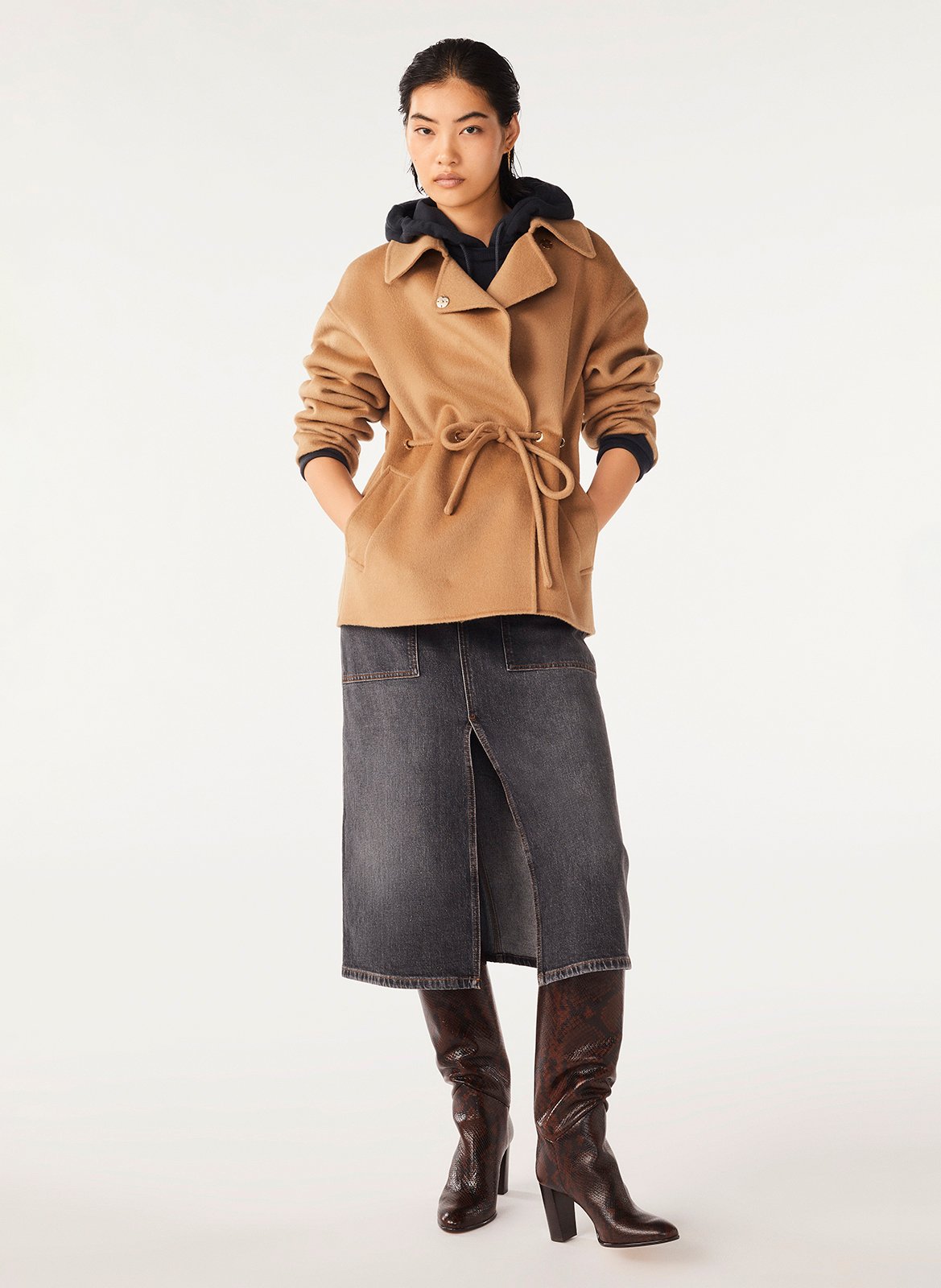 Loose-fit wool-blend coat with classic collar BA&amp;SH Brown
