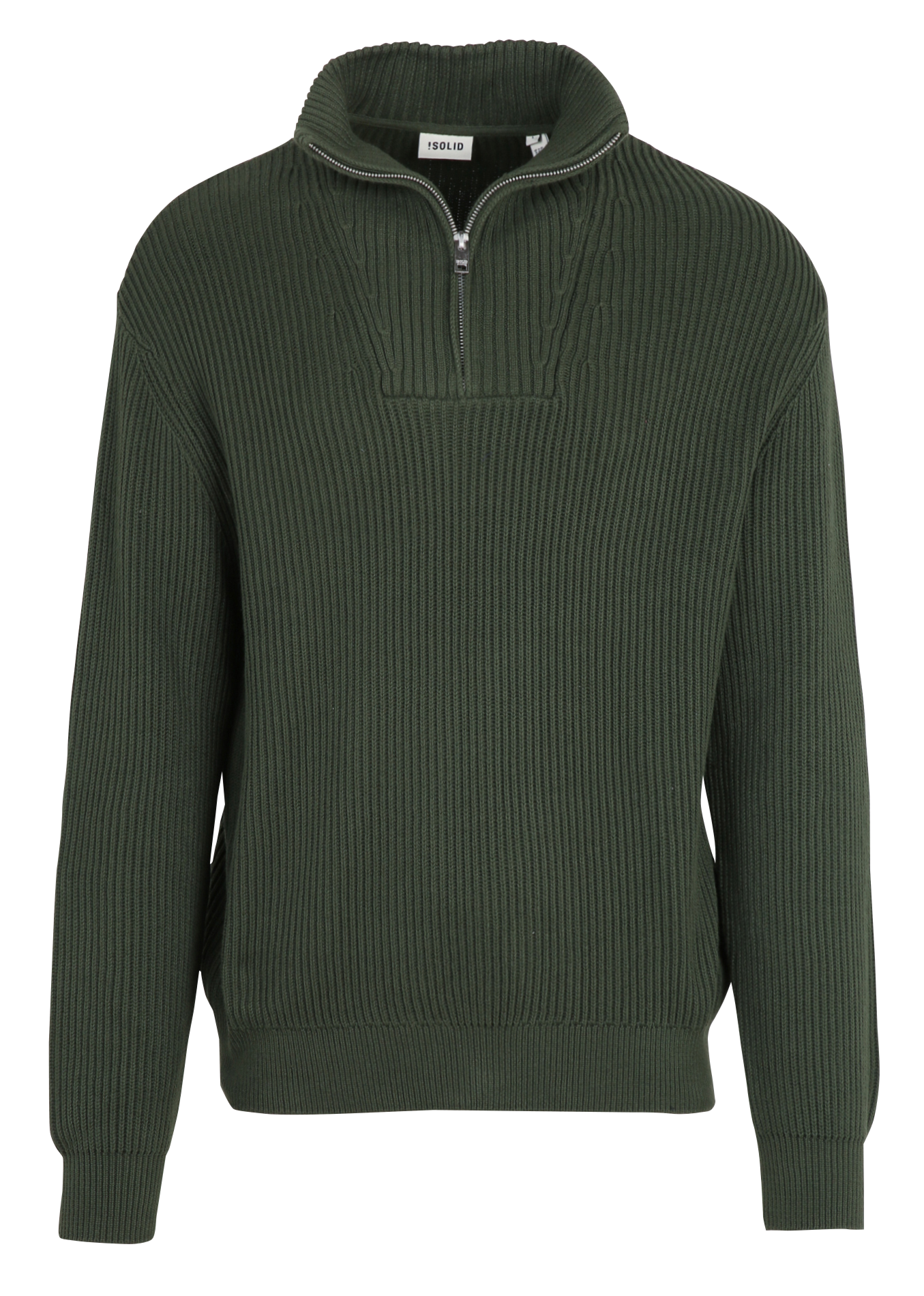 High-neck straight-cut cotton sweater SOLID Green
