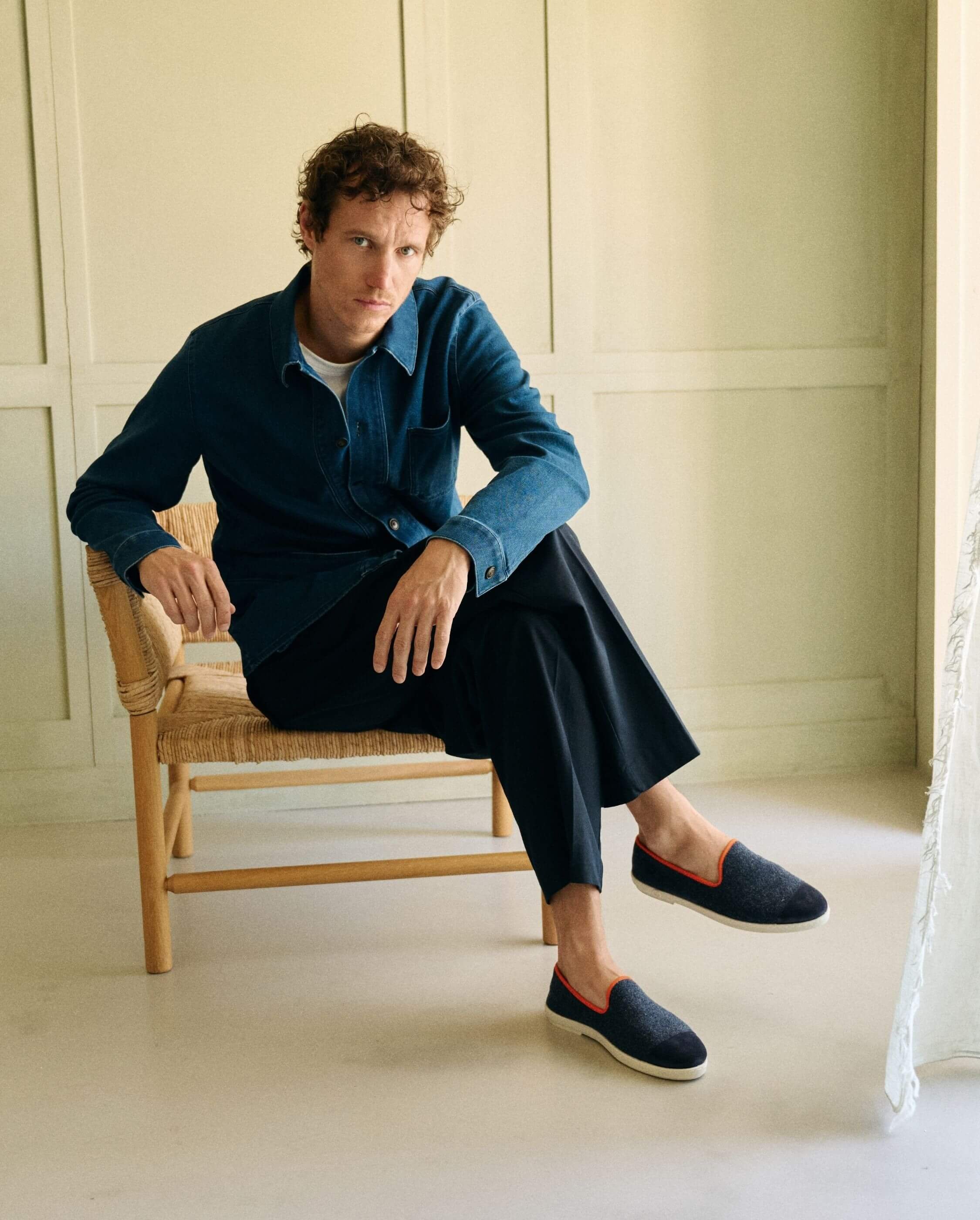 Chausson homme laine, marine orange ANGARDE Bleu