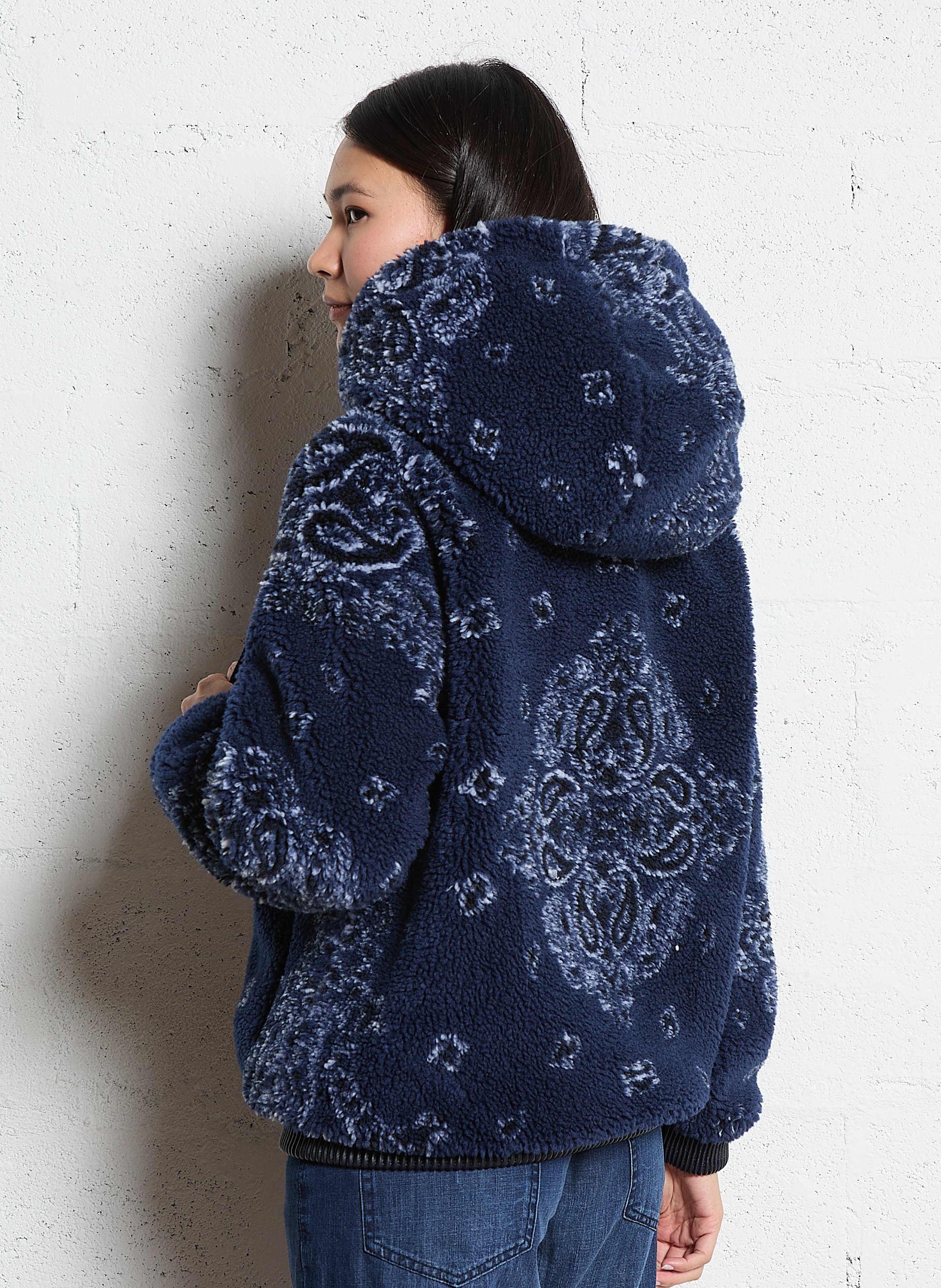 Veste à capuche en fausse fourrure imprimée BERENICE Bleu