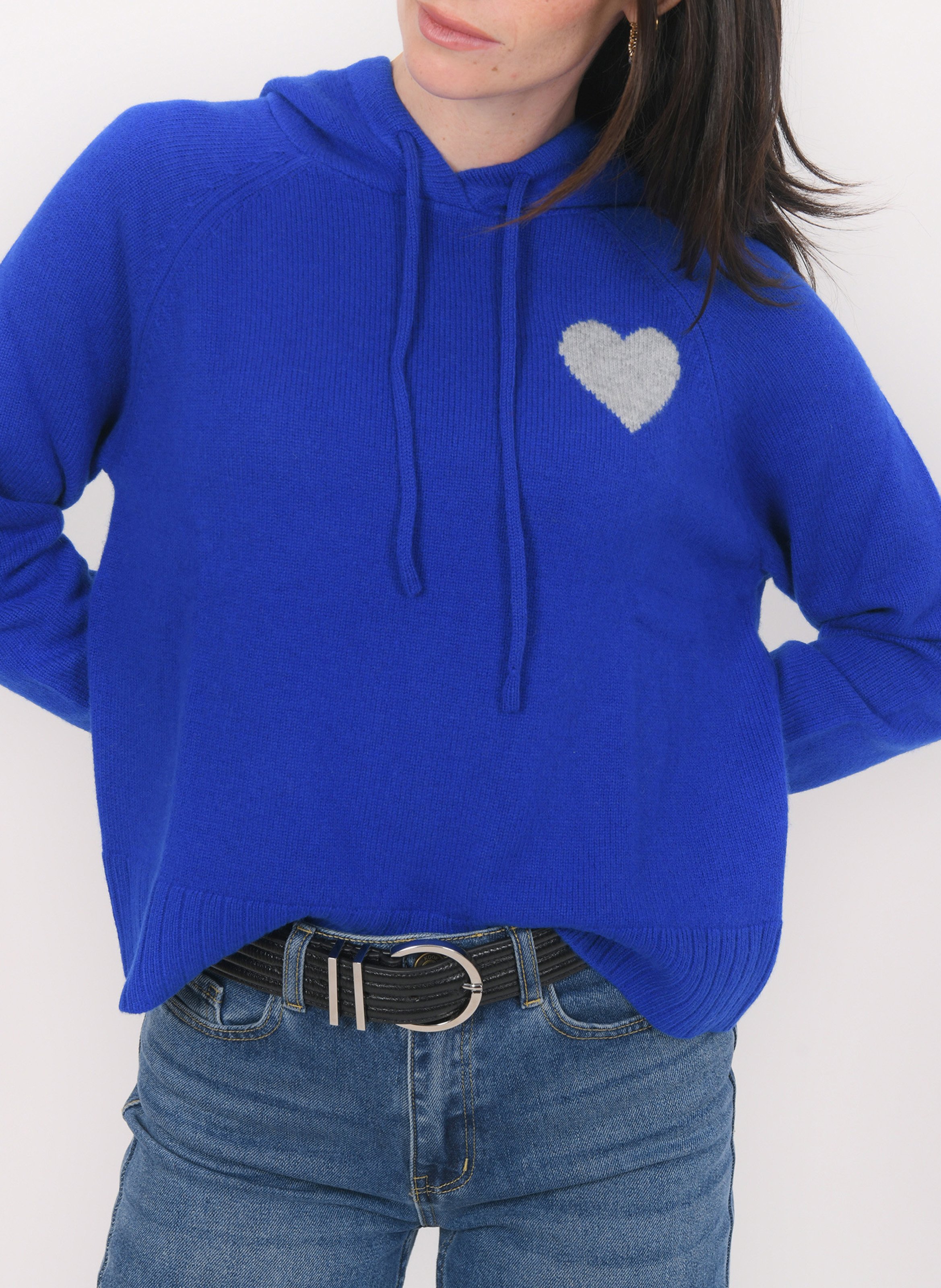 Pull oversize à capuche en laine et cachemire KOOKAI Bleu