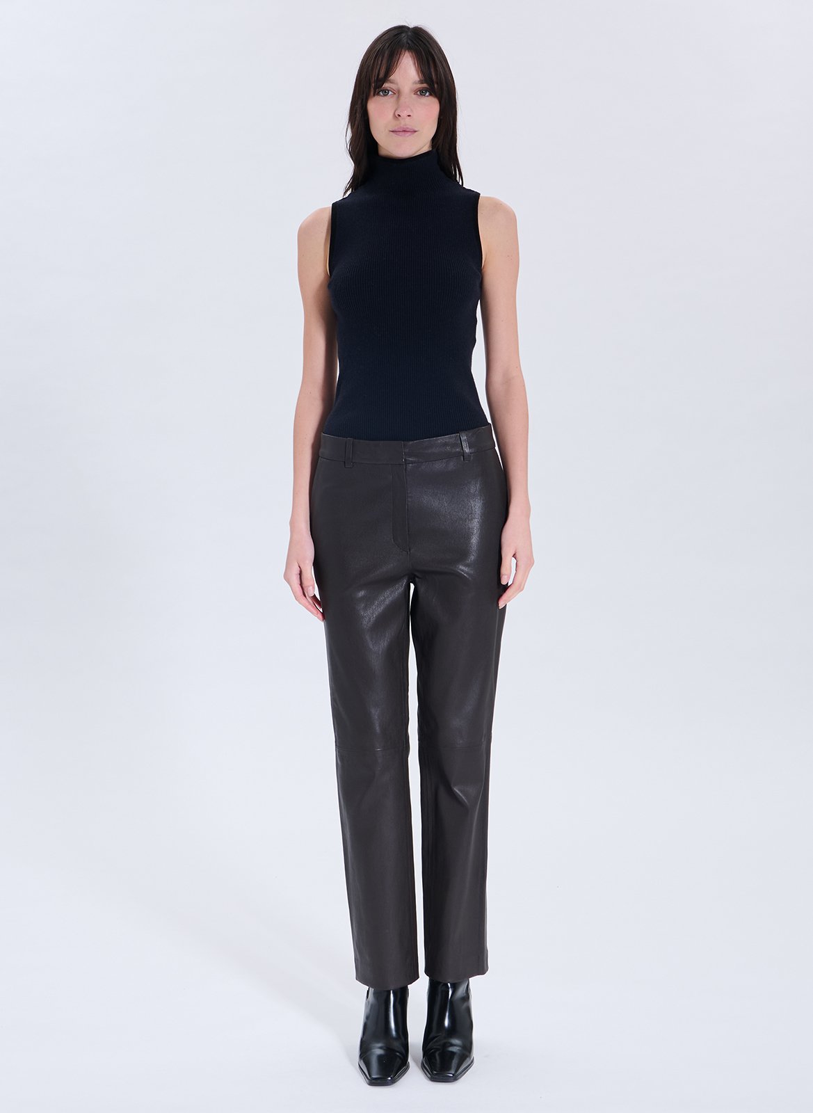 Straight leather pants ZAPA Brown