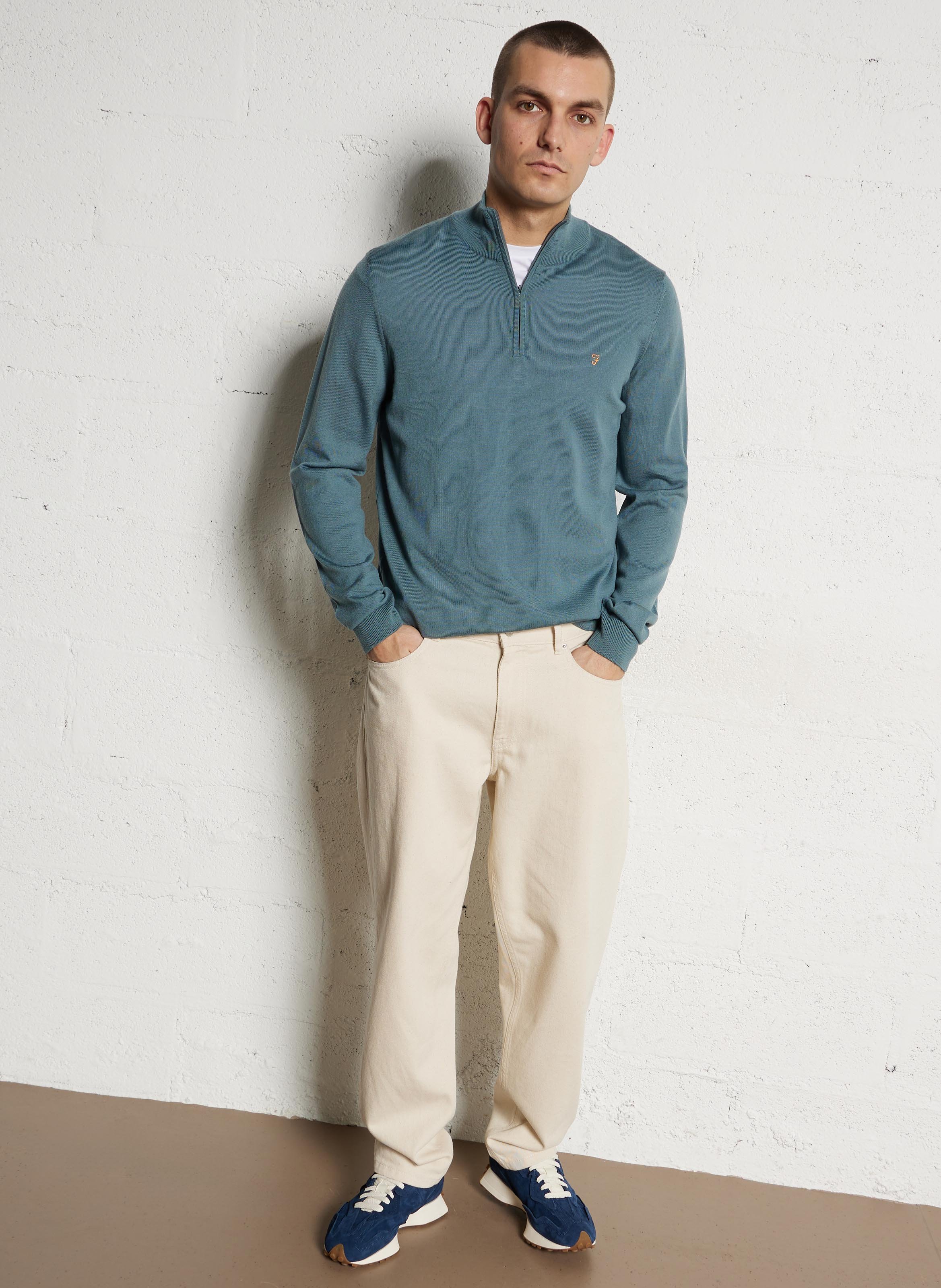 Pull col camionneur en laine regular fit FARAH Bleu