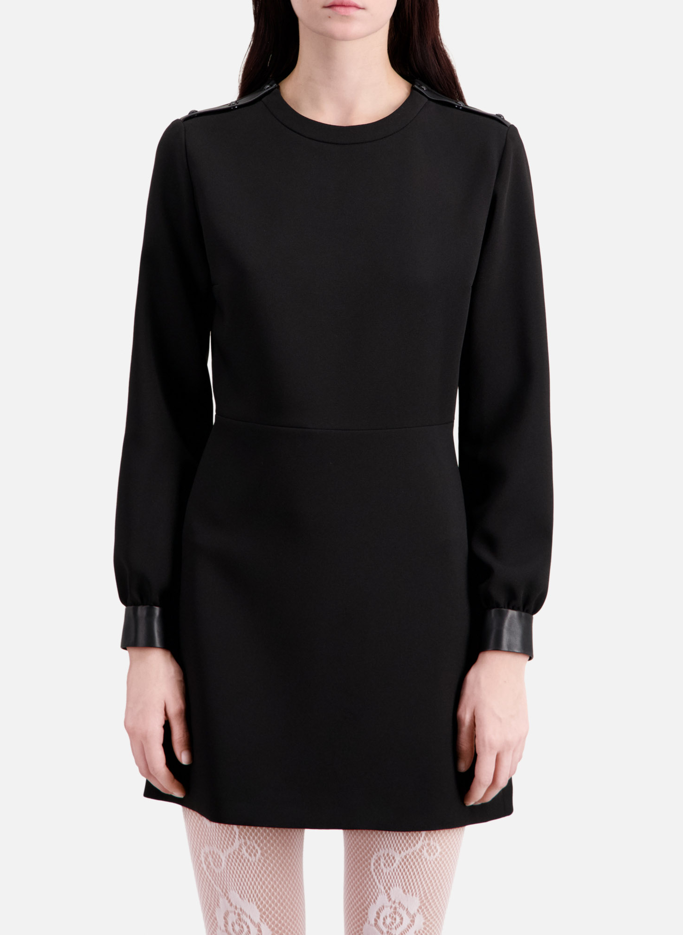 Robe courte col rond boutonnée en crêpe  THE KOOPLES Noir