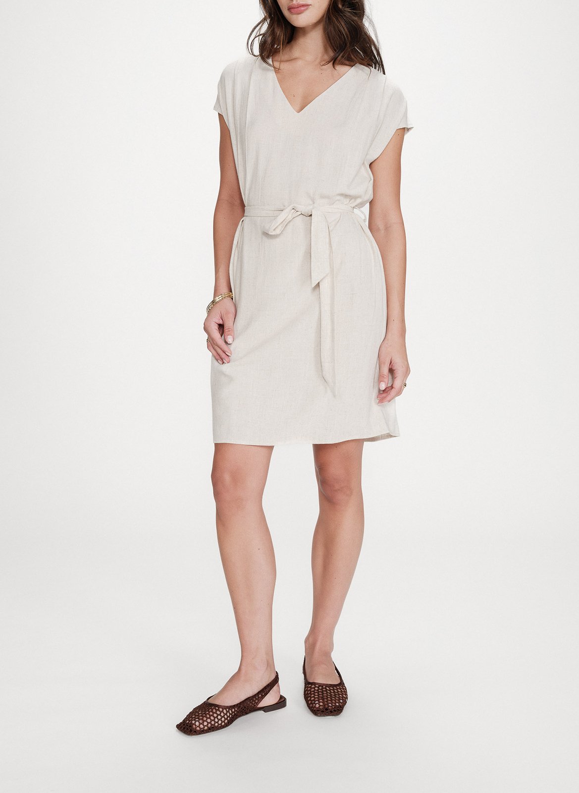 Robe courte col V GRACE ET MILA Beige