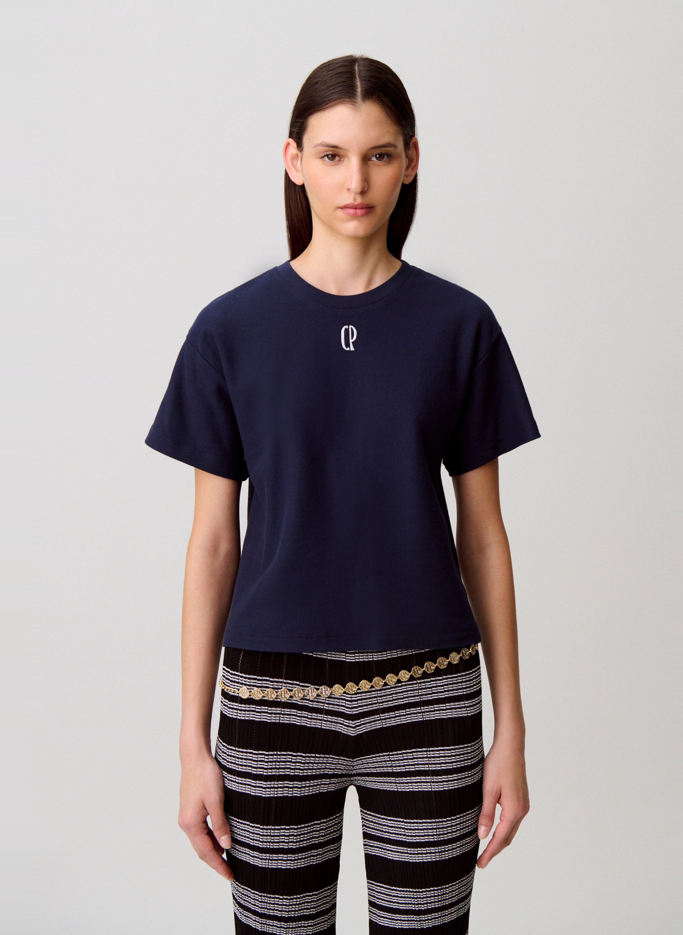 Tee-shirt col rond en coton CLAUDIE PIERLOT Bleu