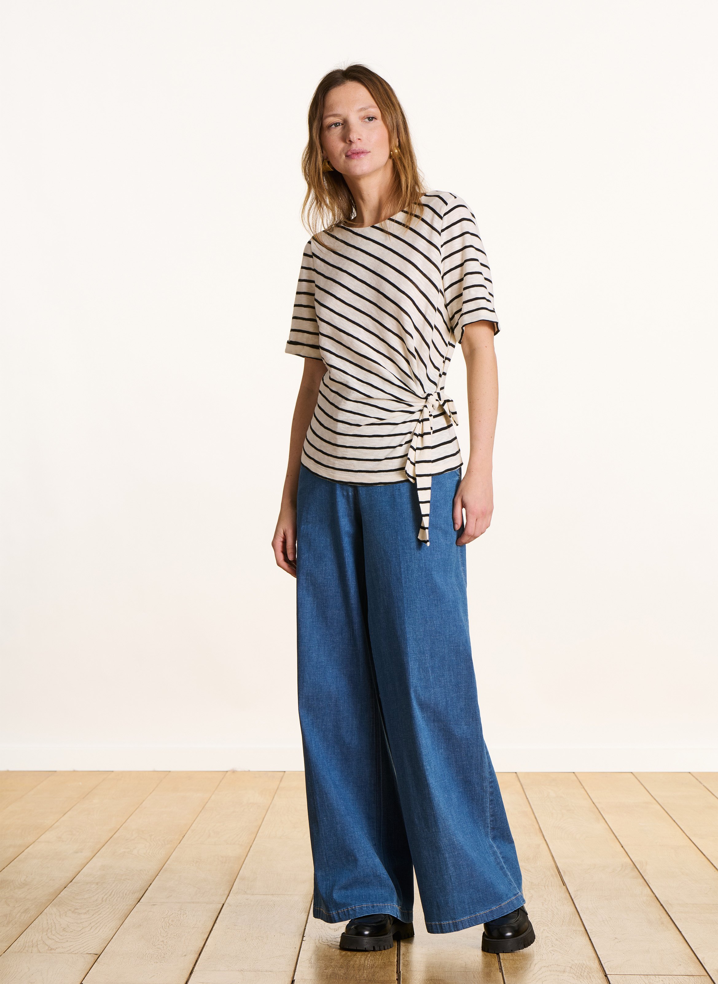 Tee-shirt col rond en coton LA FEE MARABOUTEE Bleu