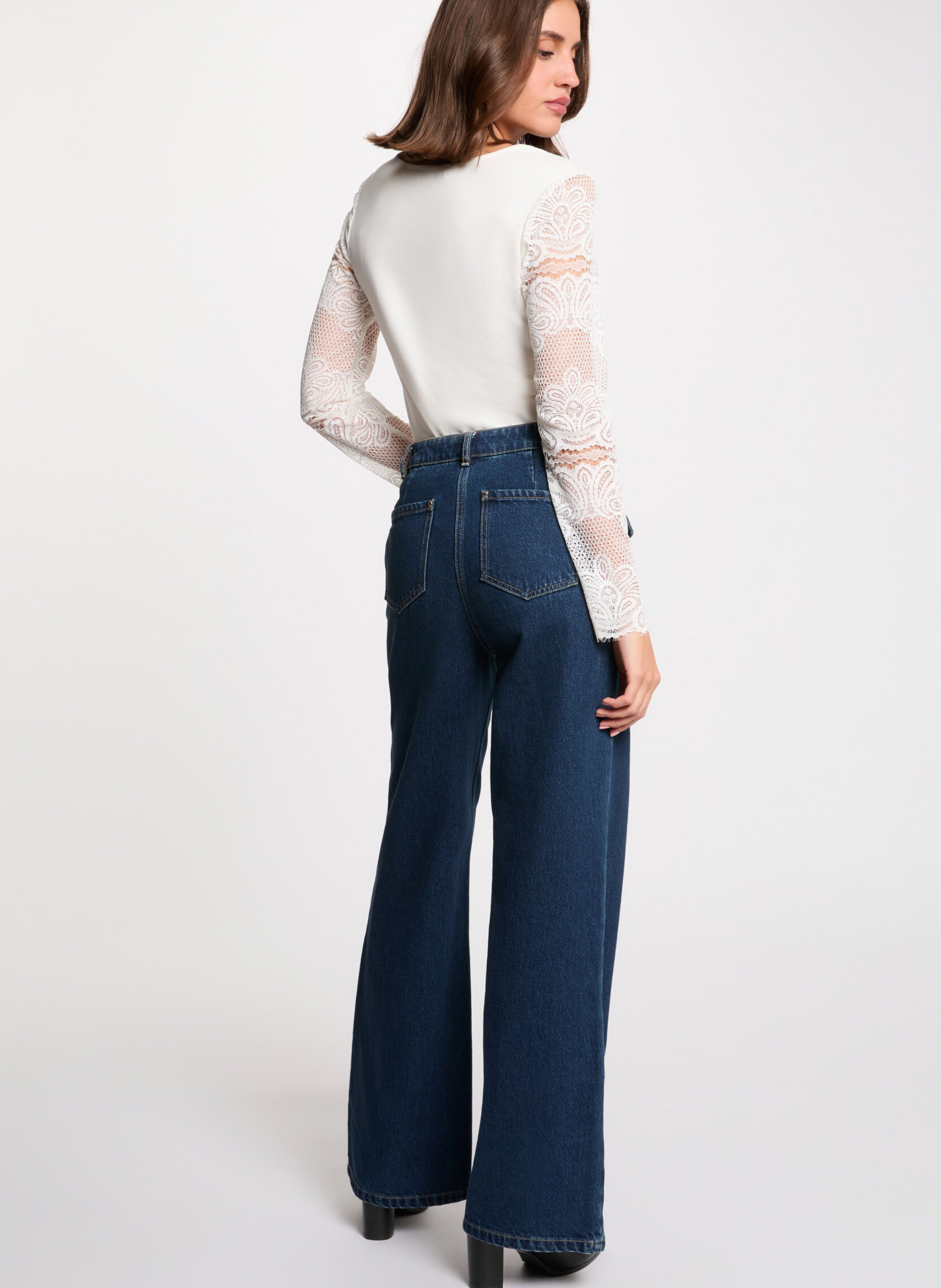 Tee-shirt manches longues en dentelle MORGAN Blanc