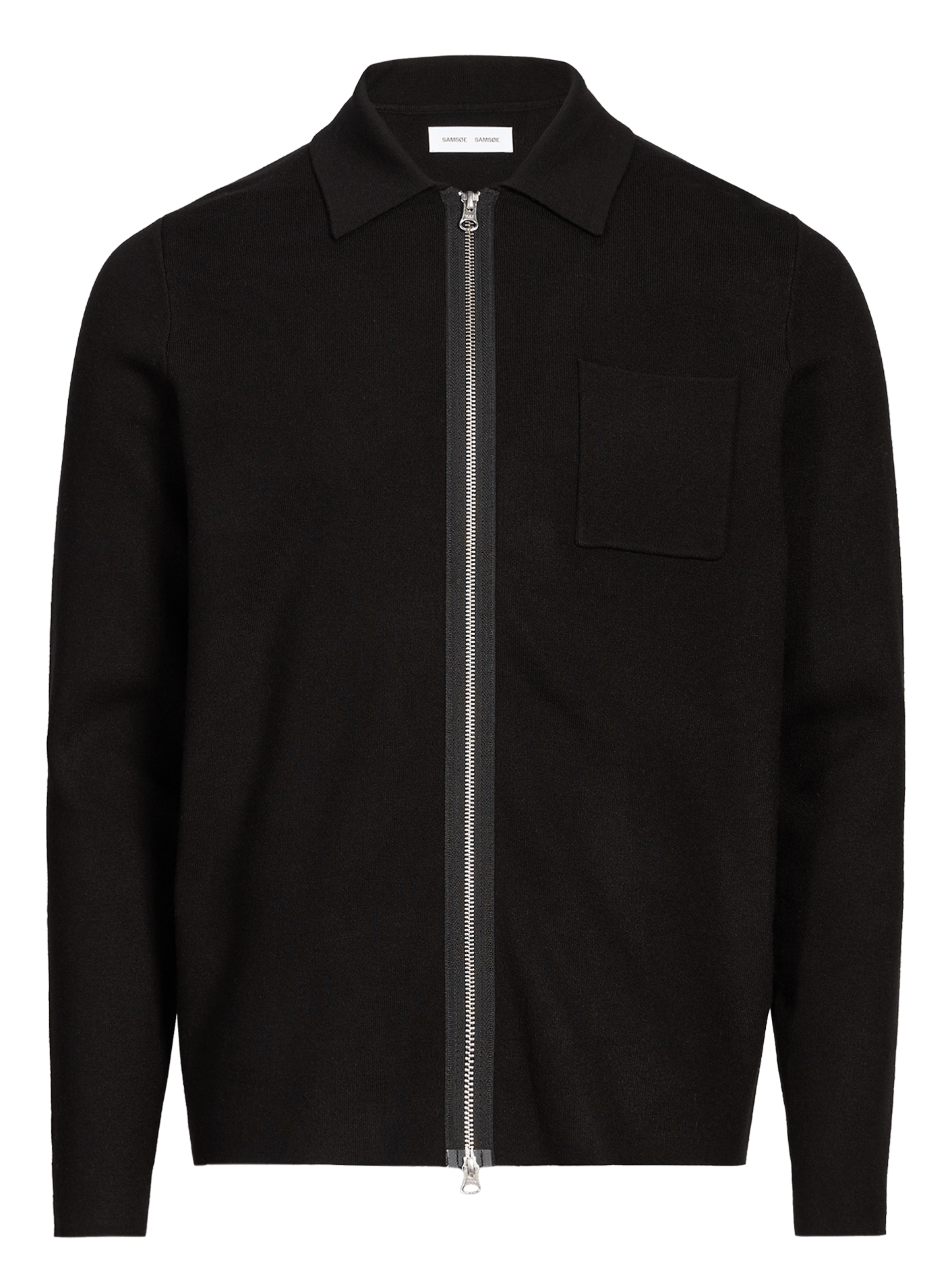 Regular-fit, gebreid vest met klassieke kraag | materiaalblend Zwart