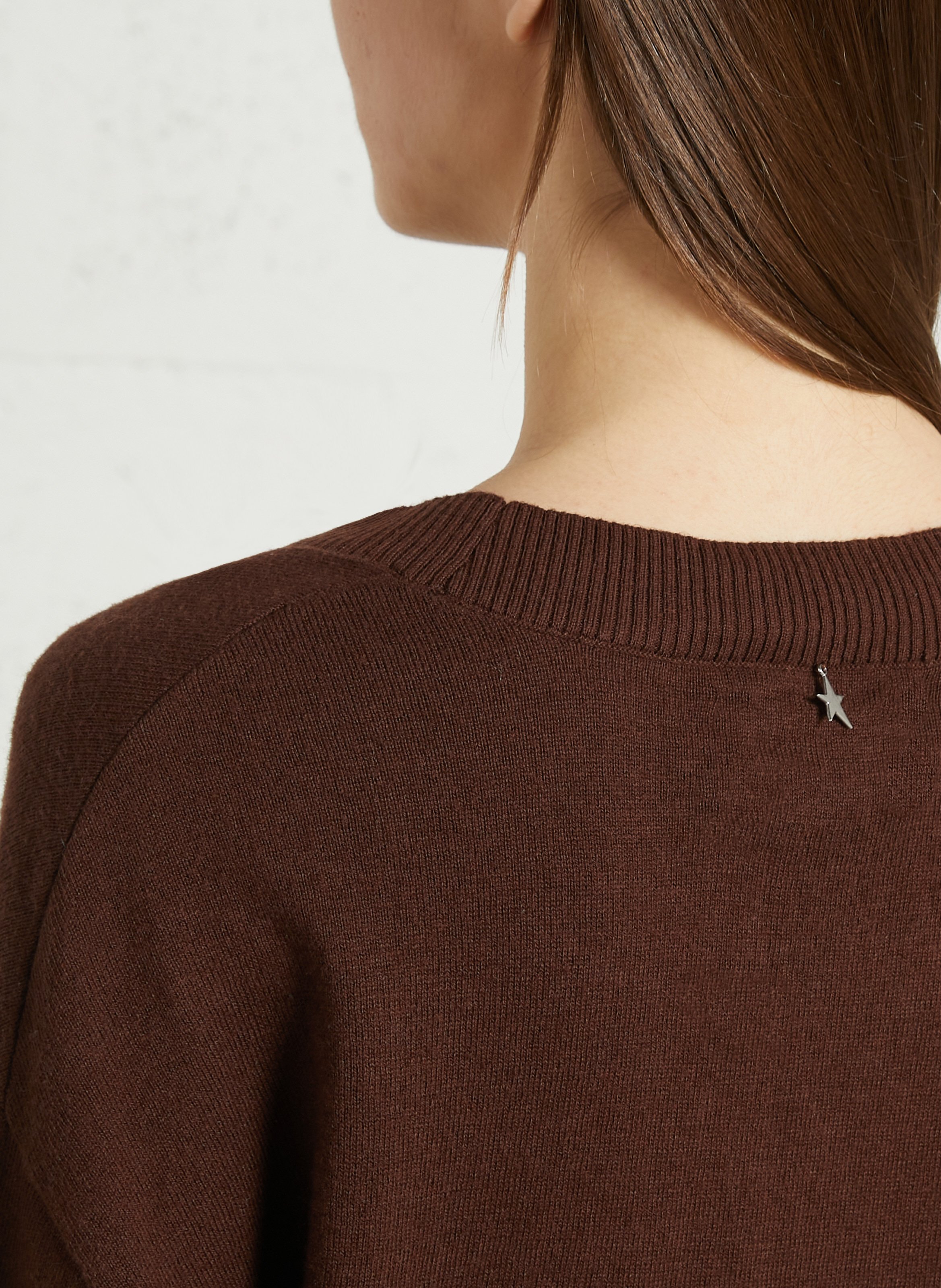 Pull col V manches longues uni SUD EXPRESS Marron