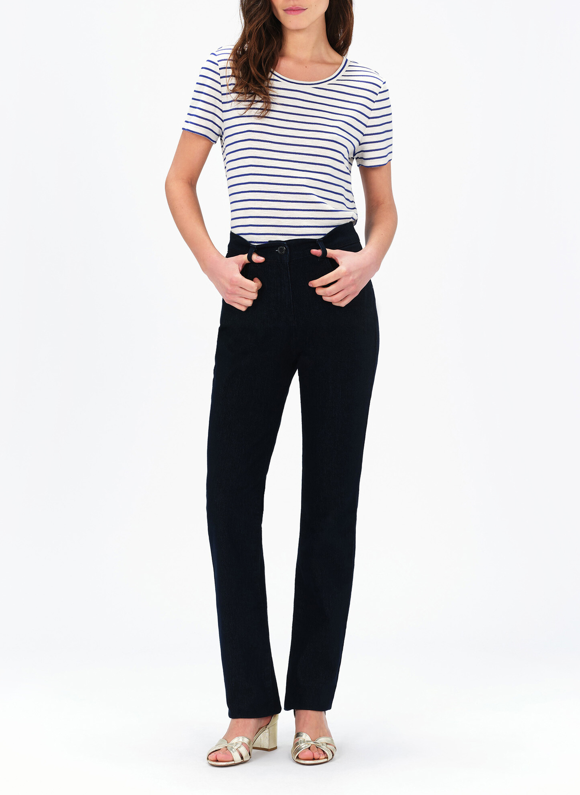 Striped cotton-blend round-neck T-shirt CAROLL Blue